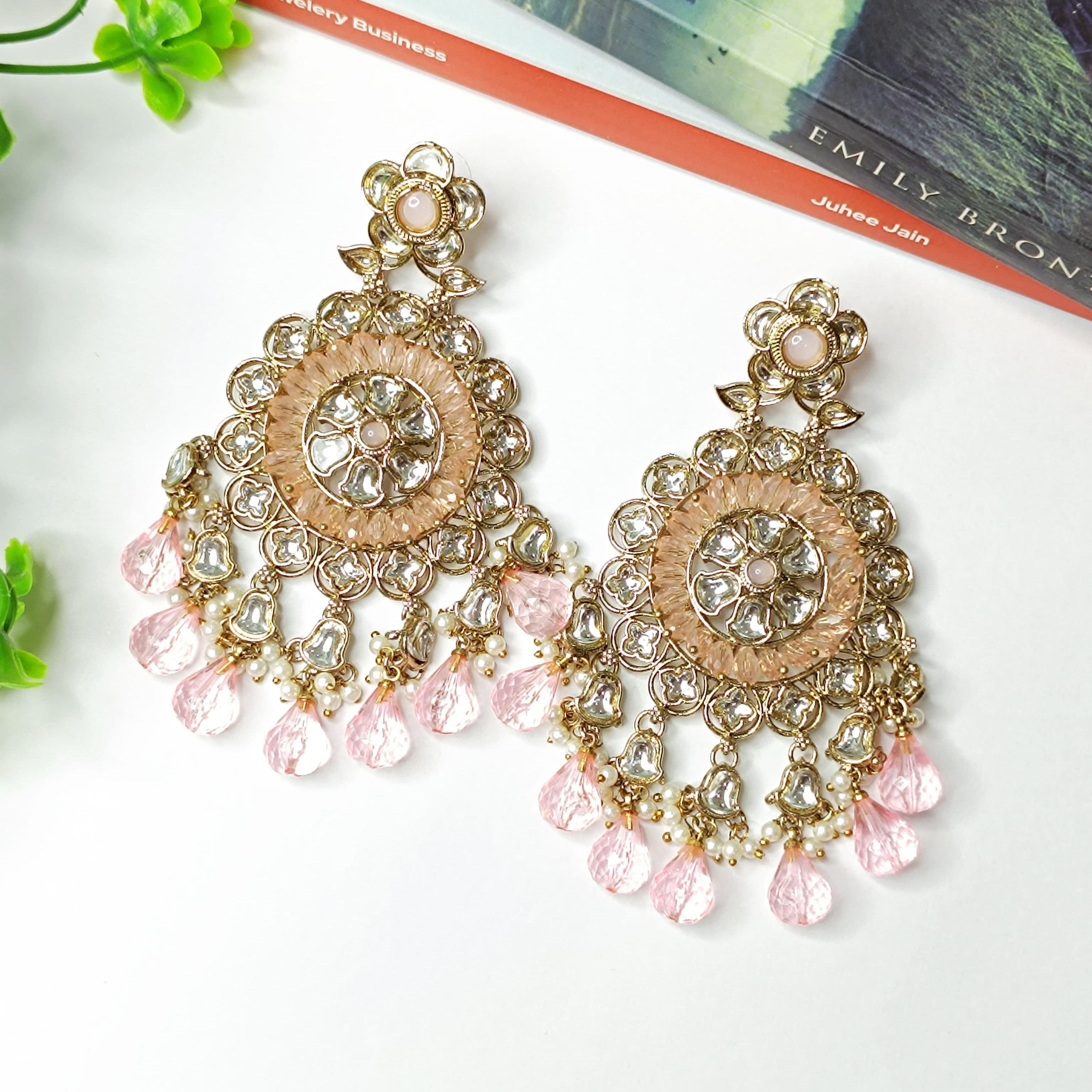 Meenakari Rani Pink Gold Plated Earrings