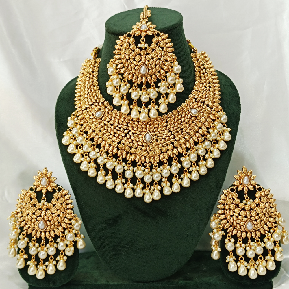 22K Gold Plated Kundan Choker Set - Gold Necklace and Earring Set