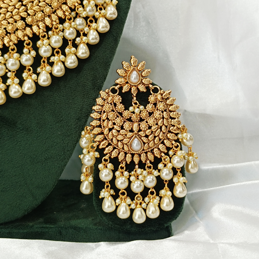 22K Gold Plated Kundan Choker Set - Gold Necklace and Earring Set