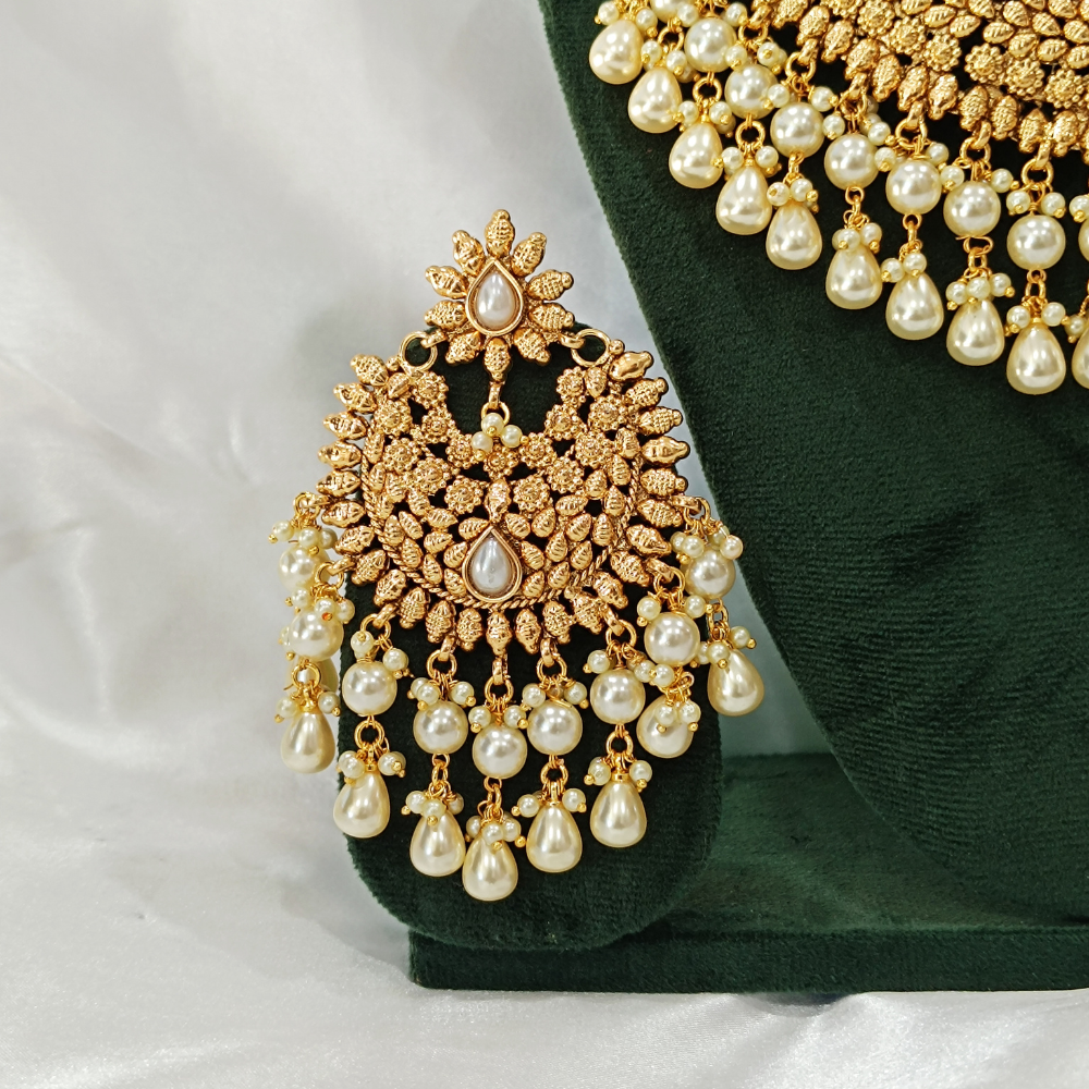 22K Gold Plated Kundan Choker Set - Gold Necklace and Earring Set