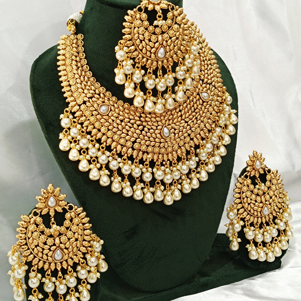 22K Gold Plated Kundan Choker Set - Gold Necklace and Earring Set