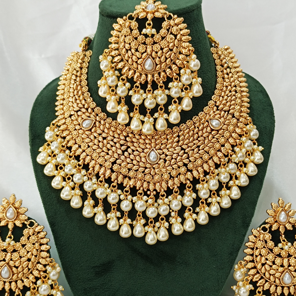 22K Gold Plated Kundan Choker Set - Gold Necklace and Earring Set