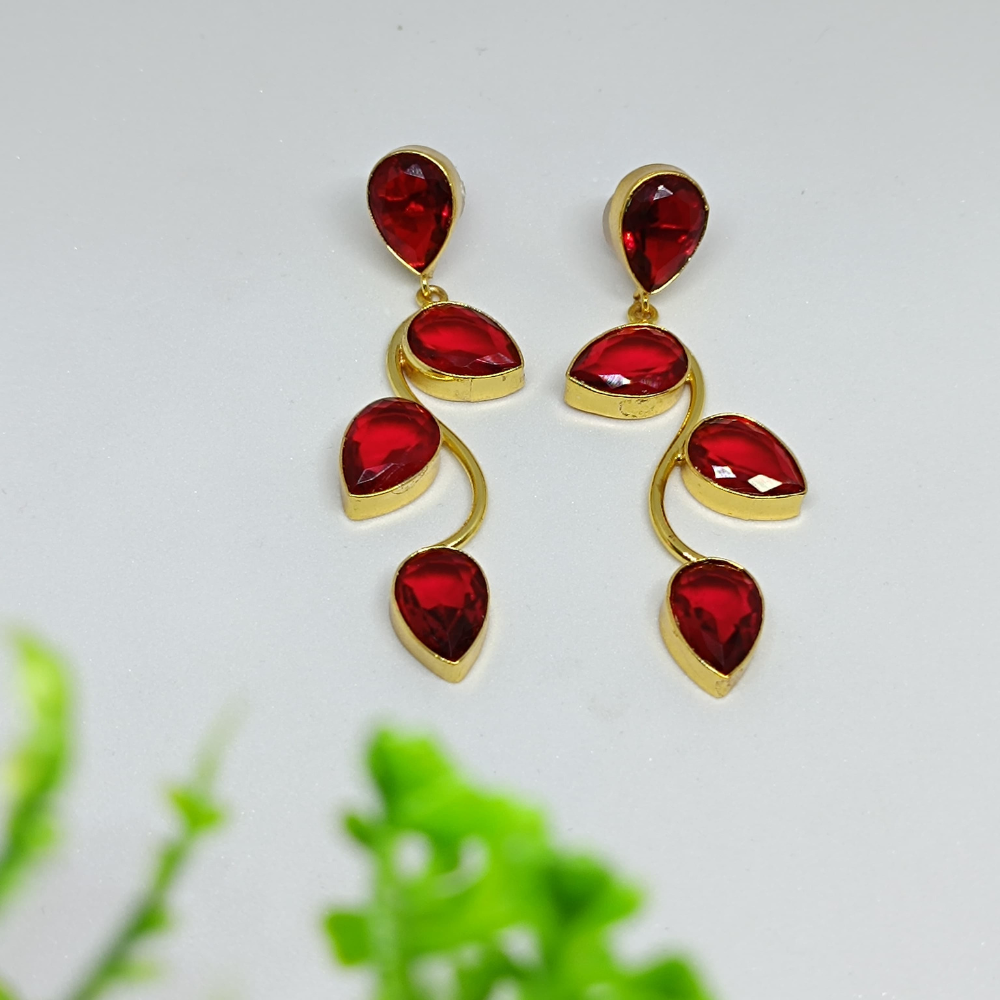 18K Gold Plated Gemstone Drop Earrings - Daily Wear Earrings beads and metals