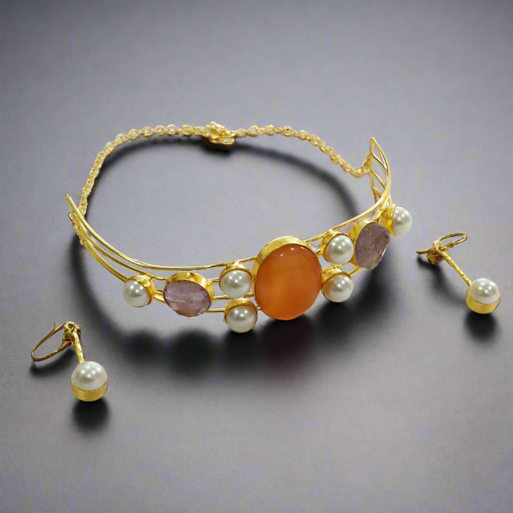 22K Gold Plated Natural Uncut Stone Neck Cuff | Neck Cuff for Women