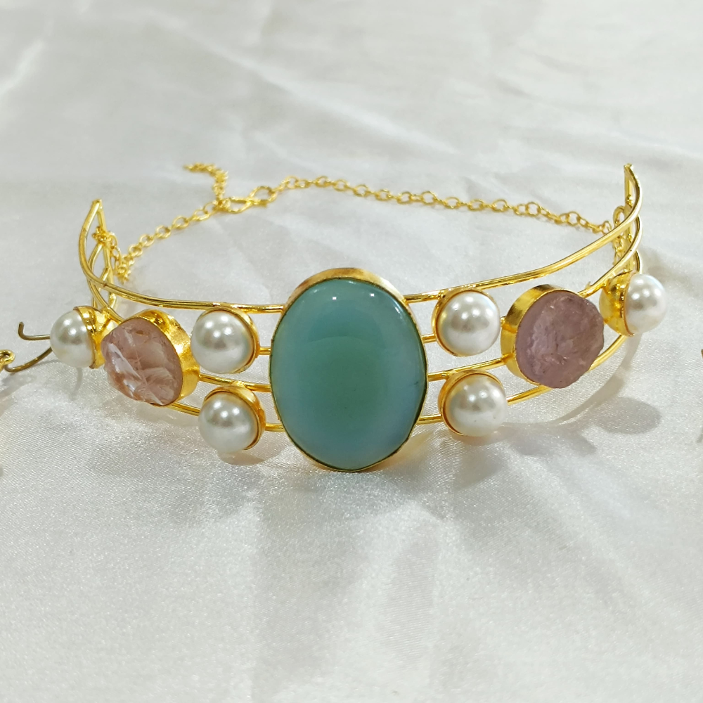 22K Gold Plated Natural Uncut Stone Neck Cuff | Neck Cuff for Women beads and metals