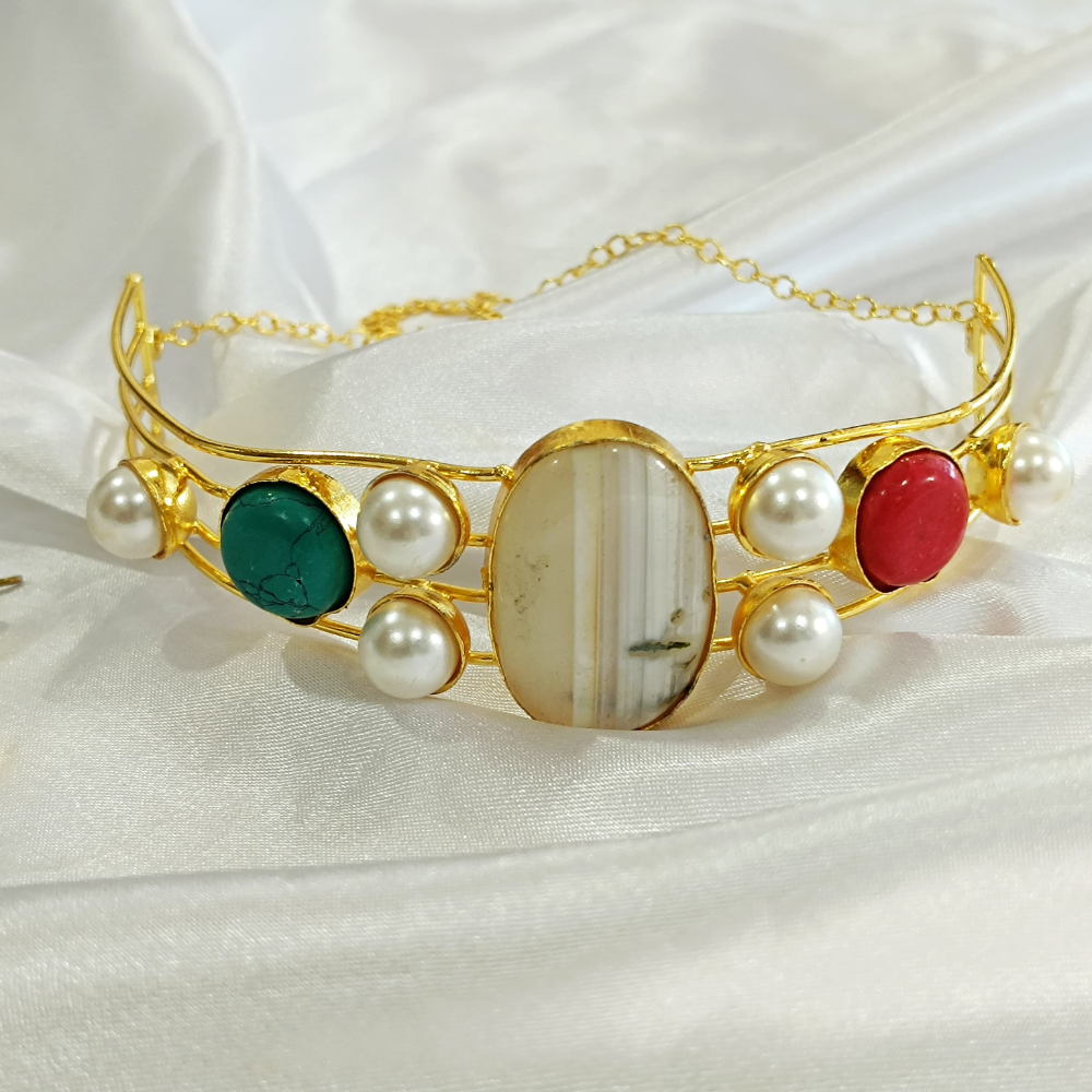 22K Gold Plated Natural Uncut Stone Neck Cuff | Neck Cuff for Women