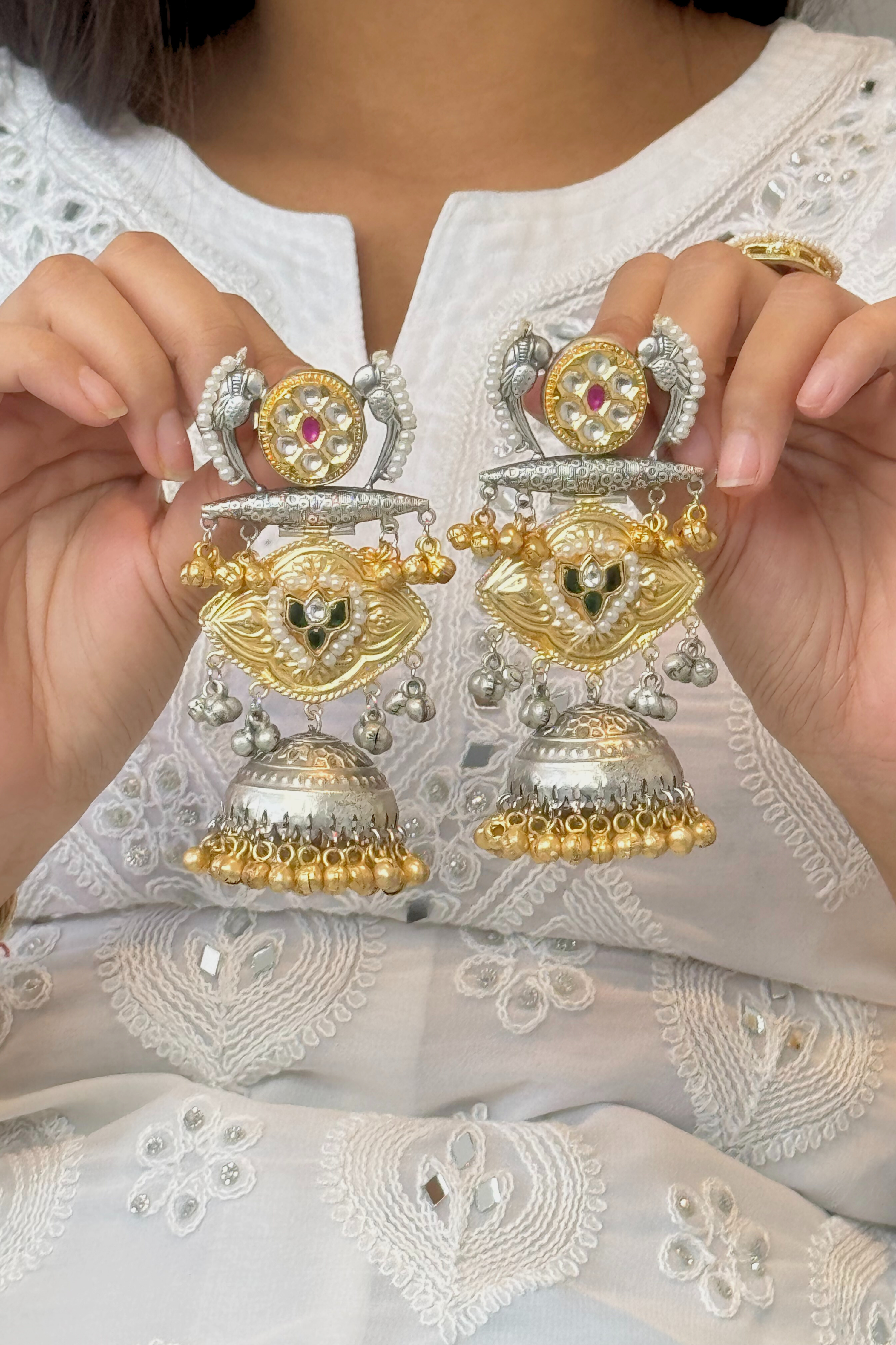 Beautiful Dual Tone Brass Jhumka Earrings