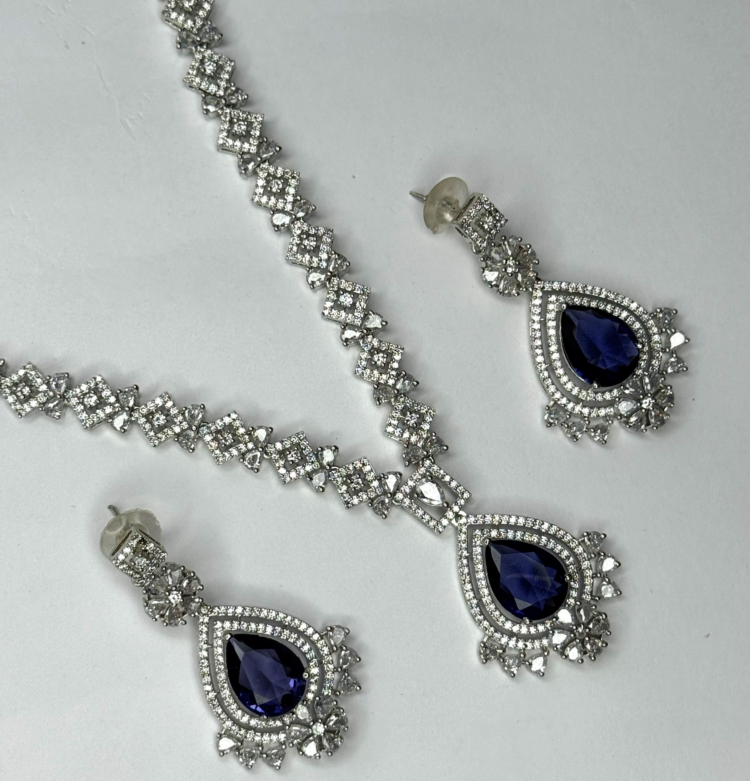 Beautiful dark blue AD Necklace Set