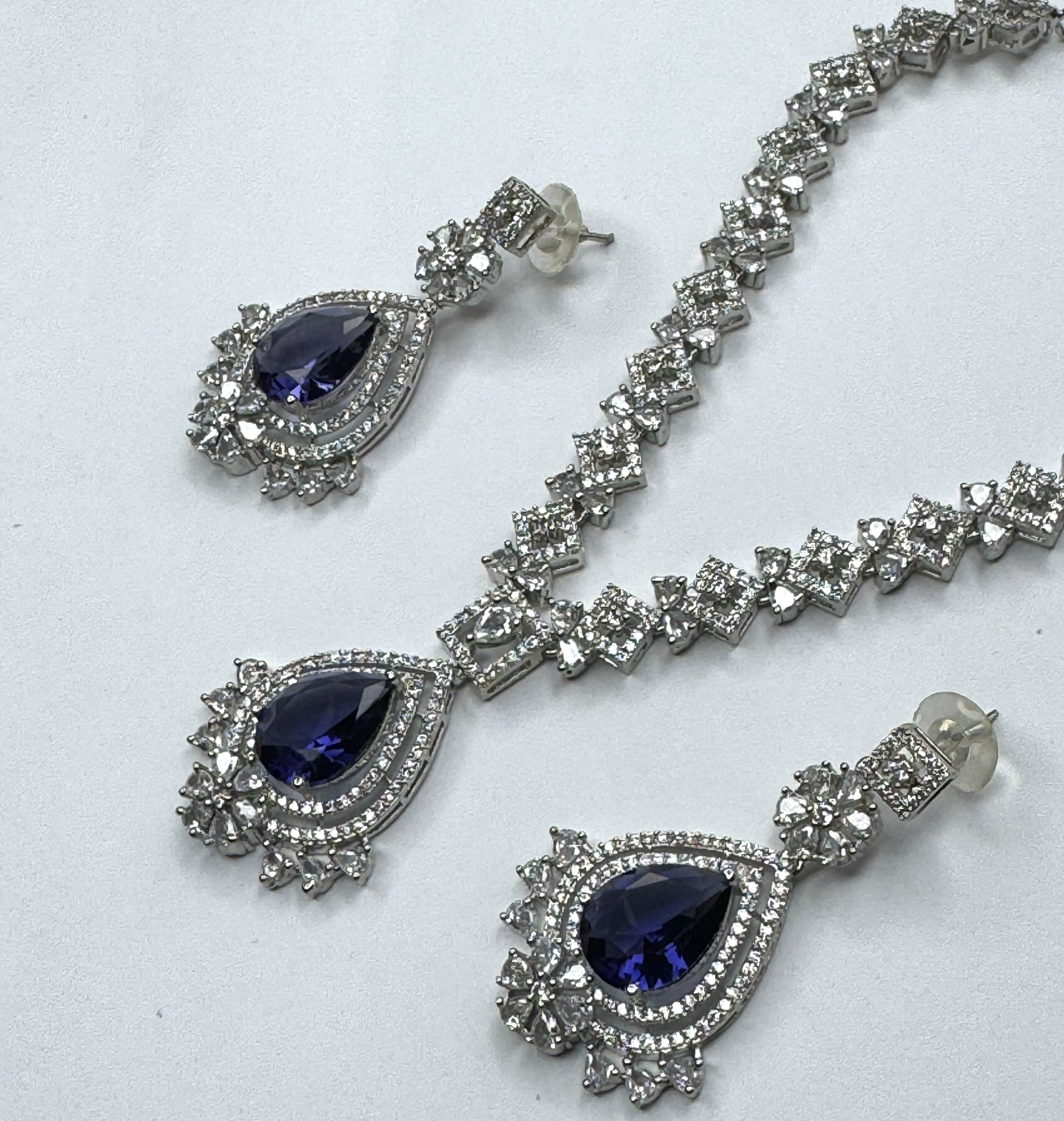 Beautiful dark blue AD Necklace Set