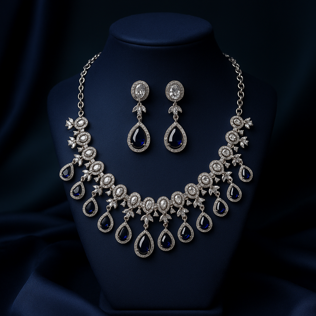 Glamorous Blue American Diamond Necklace Design