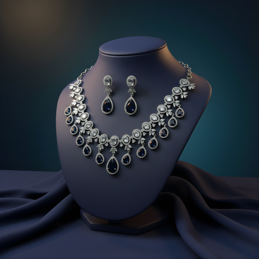 Glamorous Blue American Diamond Necklace Design