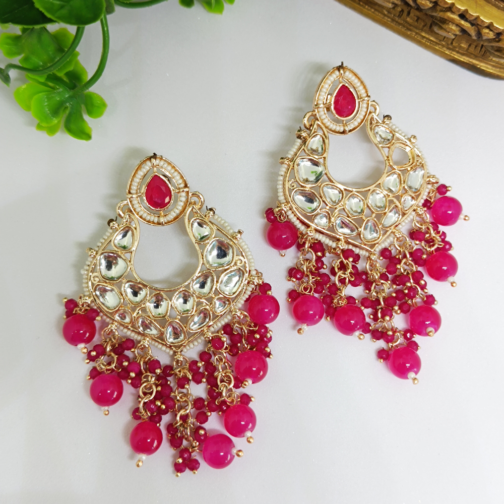 Kundan Stylish Gold Plated Earrings - Gold Earrings Designs for Daily Use beads and metals