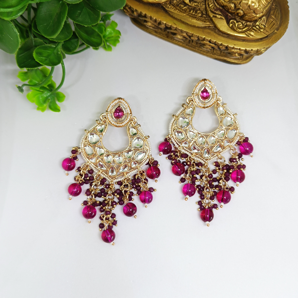 Kundan Stylish Gold Plated Earrings - Gold Earrings Designs for Daily Use beads and metals