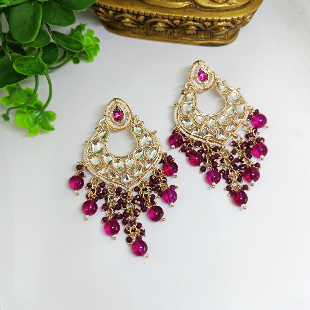 Kundan Stylish Gold Plated Earrings - Gold Earrings Designs for Daily Use beads and metals