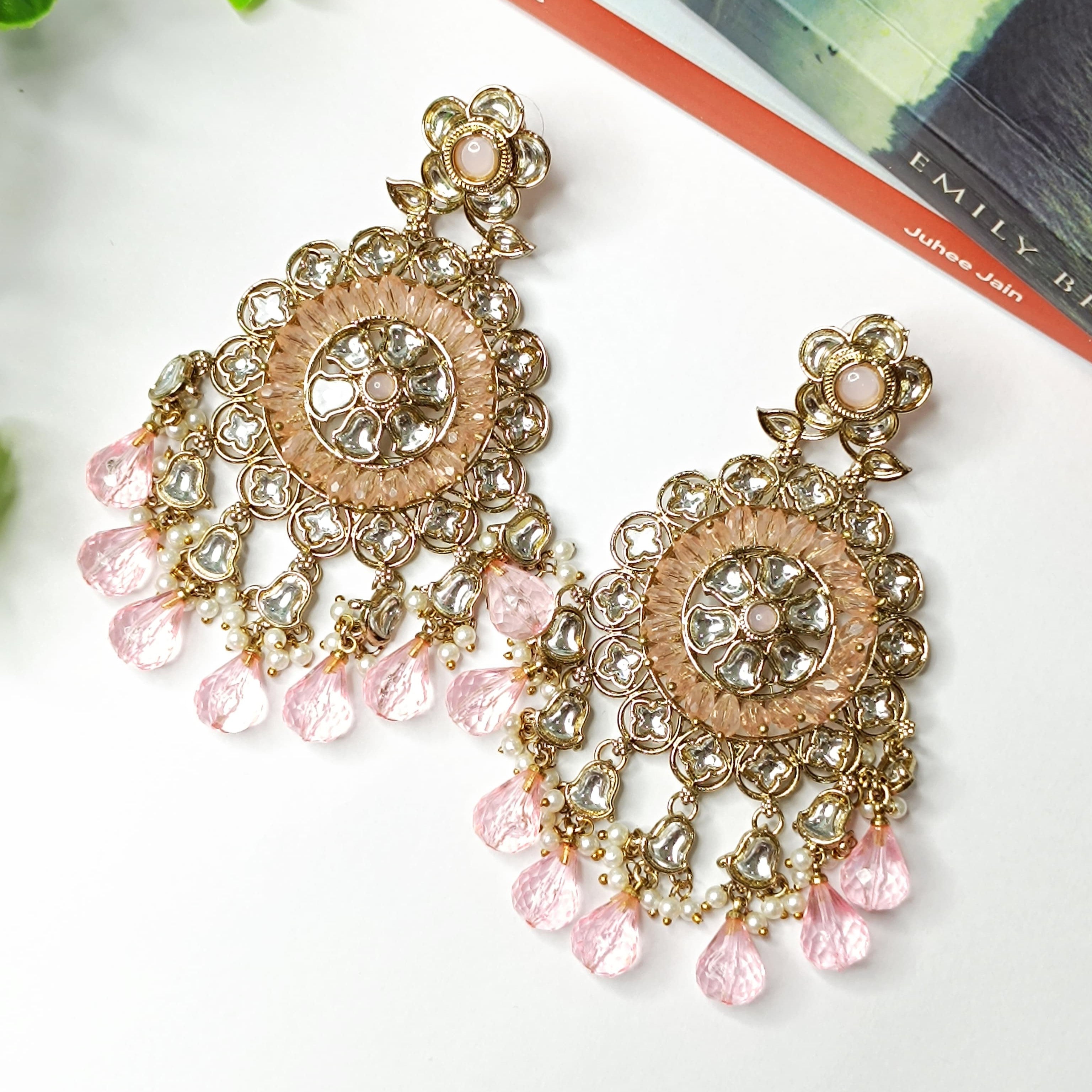 Meenakari Rani Pink Gold Plated Earrings