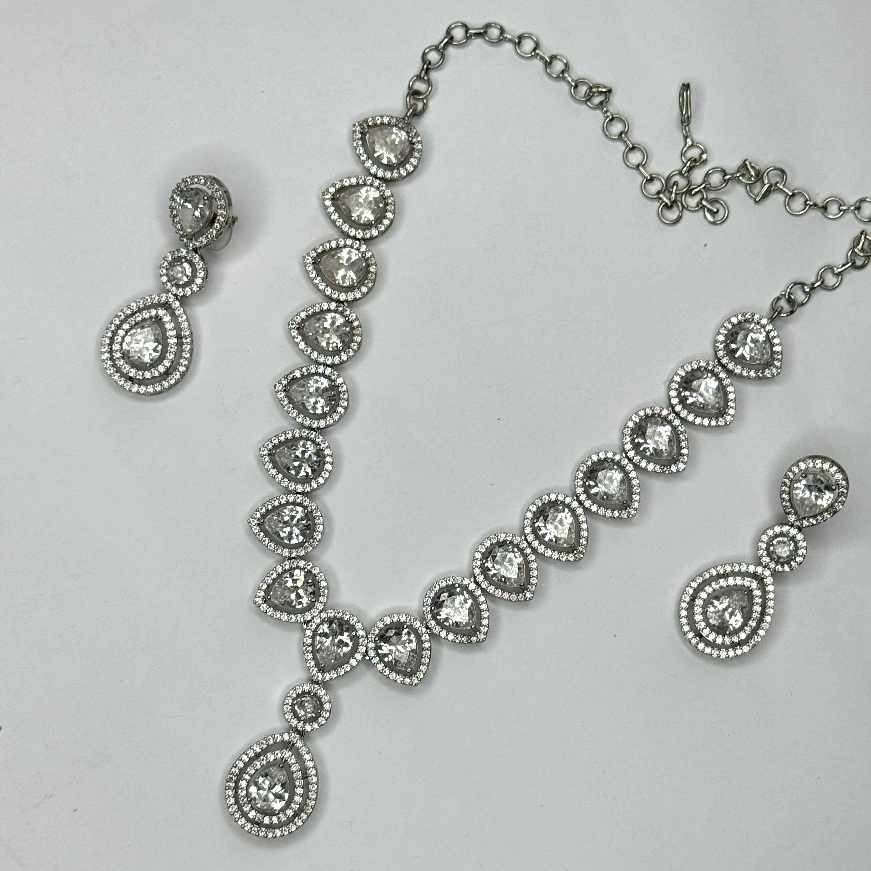 Silver Plated American Diamond Necklace Design