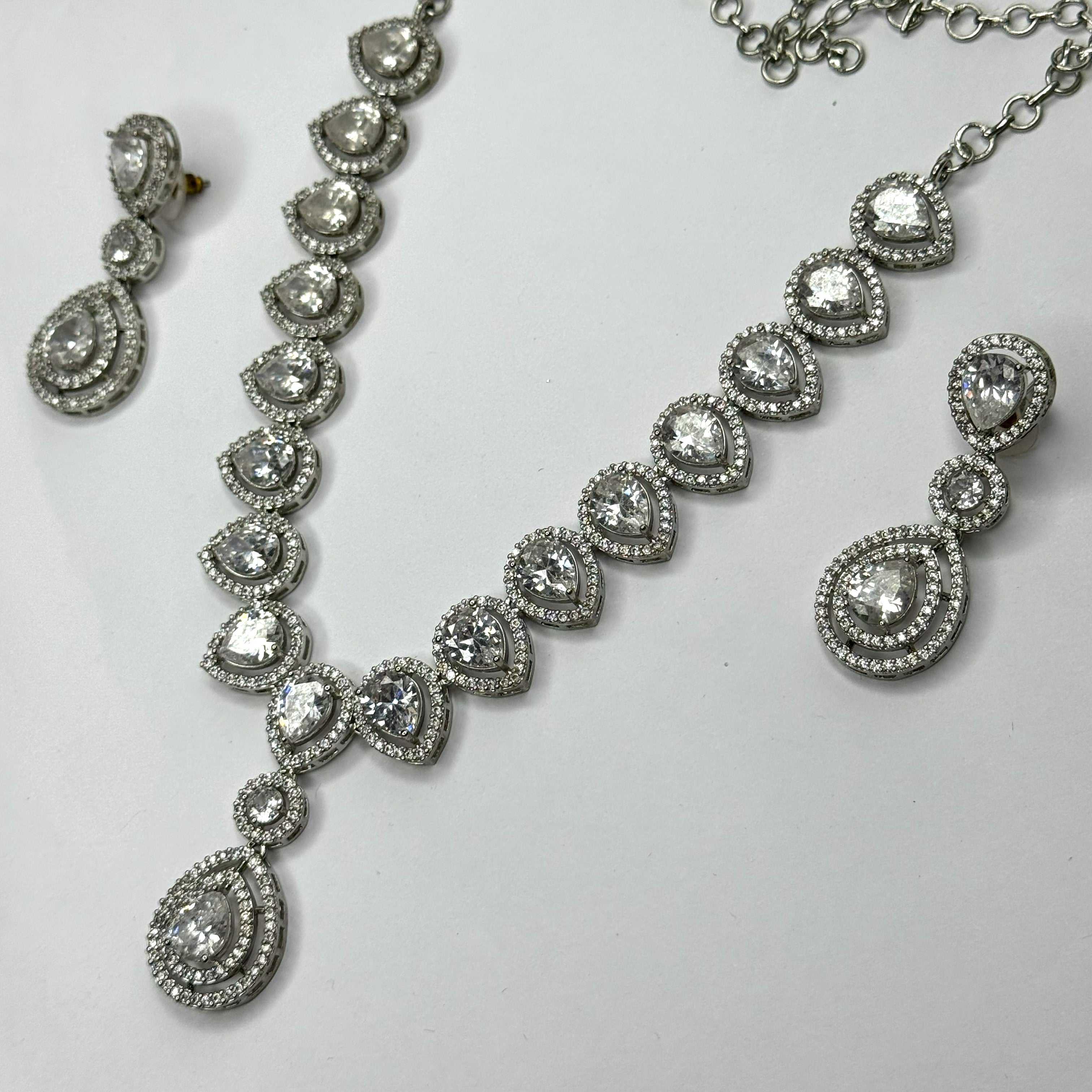 Silver Plated American Diamond Necklace Set