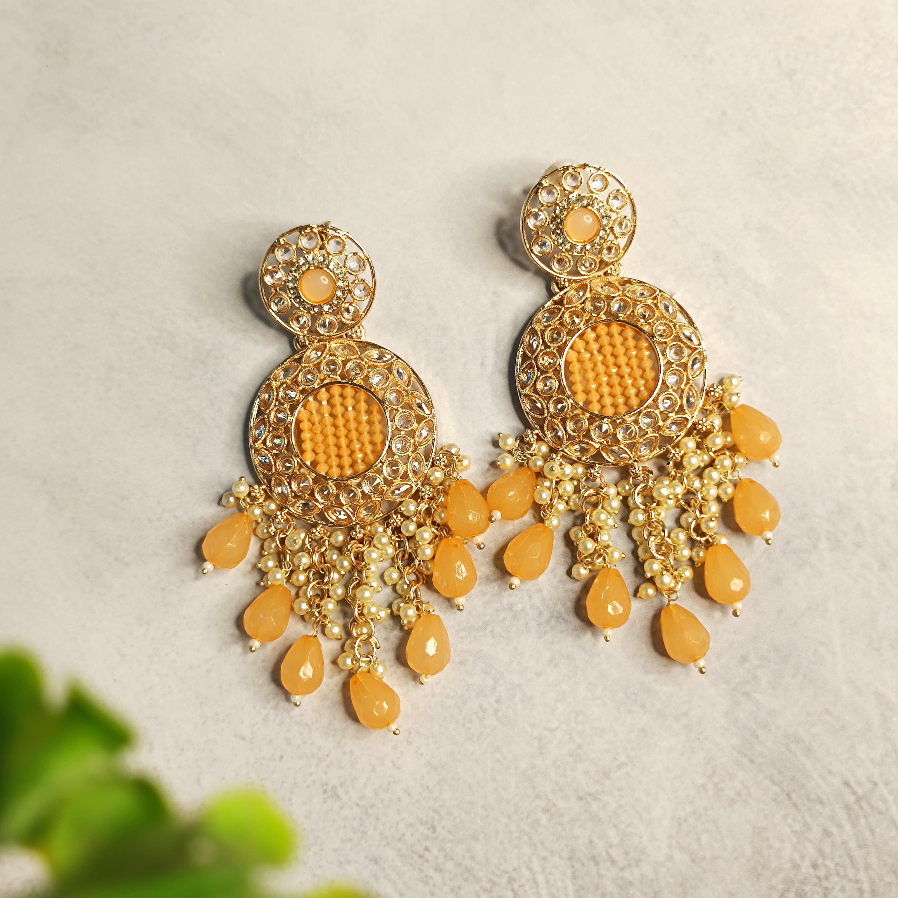 Stylish Yellow Kundan Earring for Women & Girls
