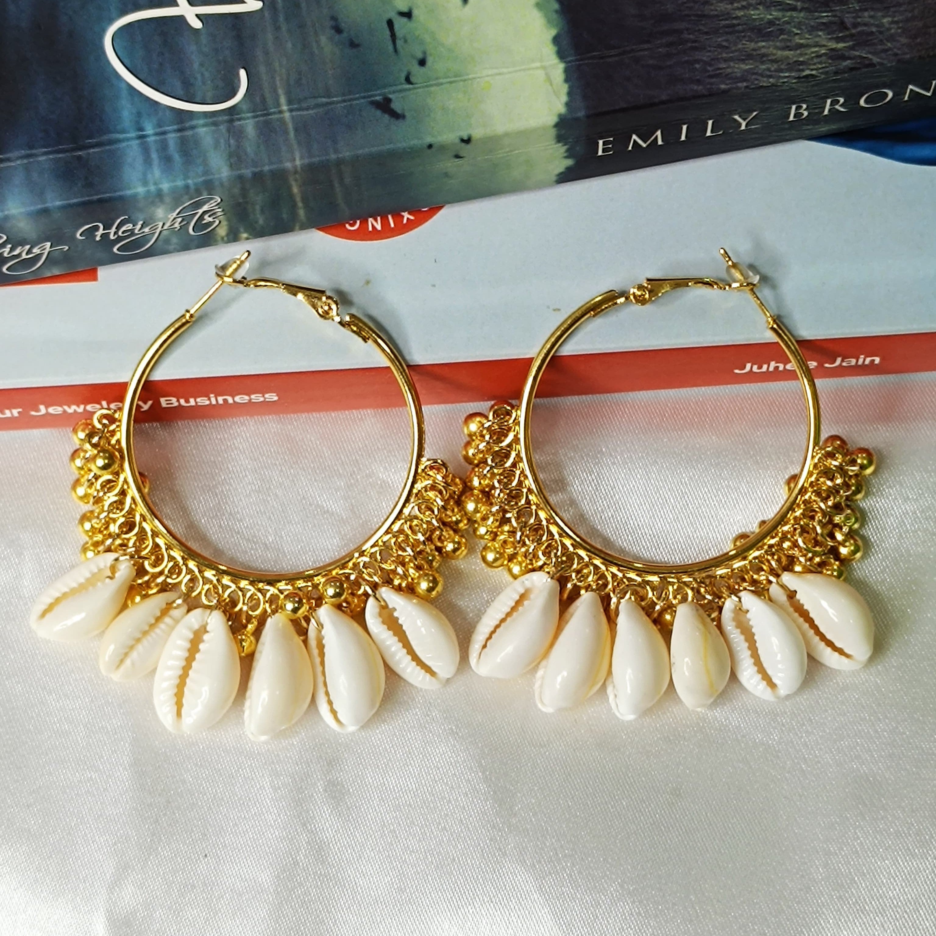 Traditional Indian Oxidized Sea Shell Earrings