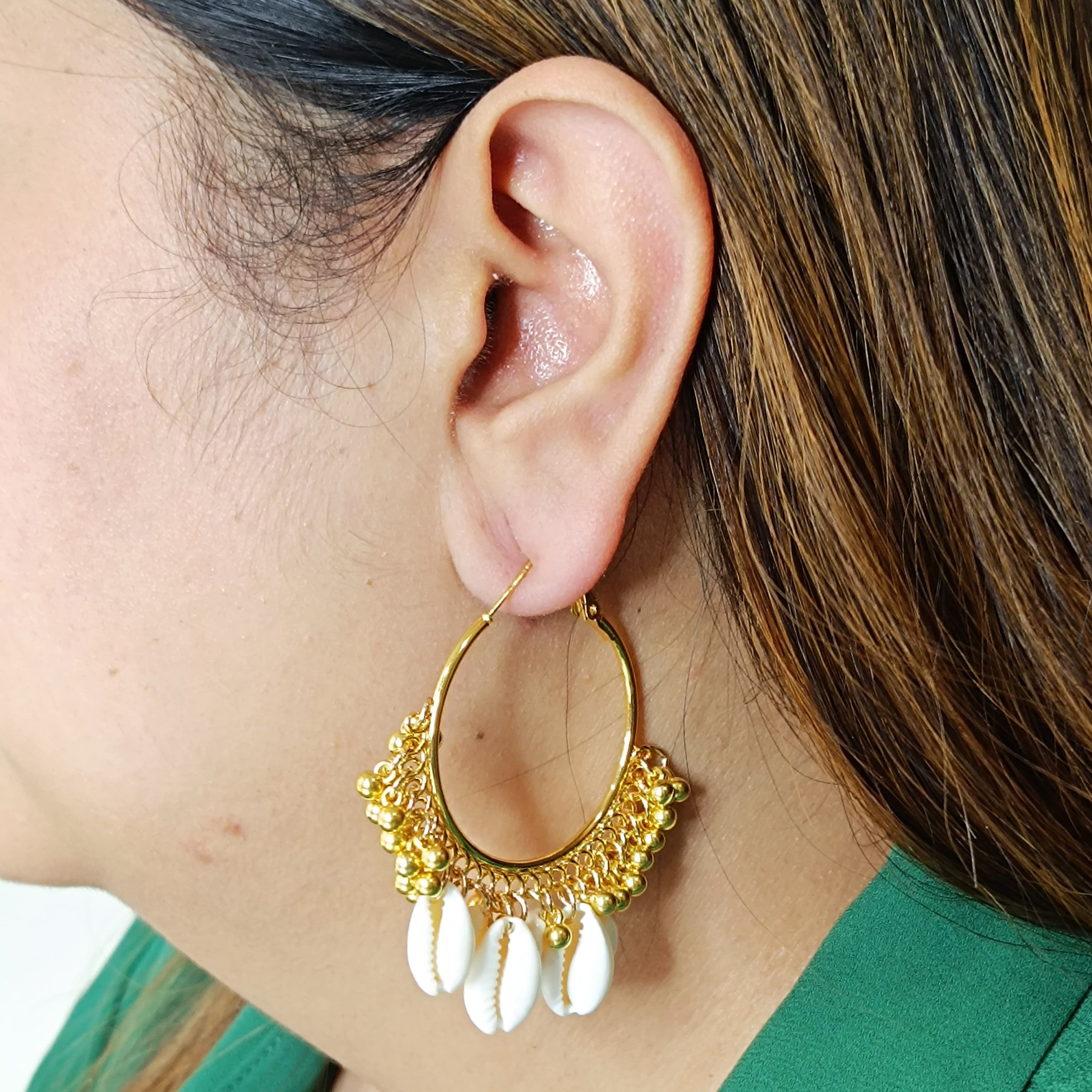 Traditional Indian Oxidized Sea Shell Earrings