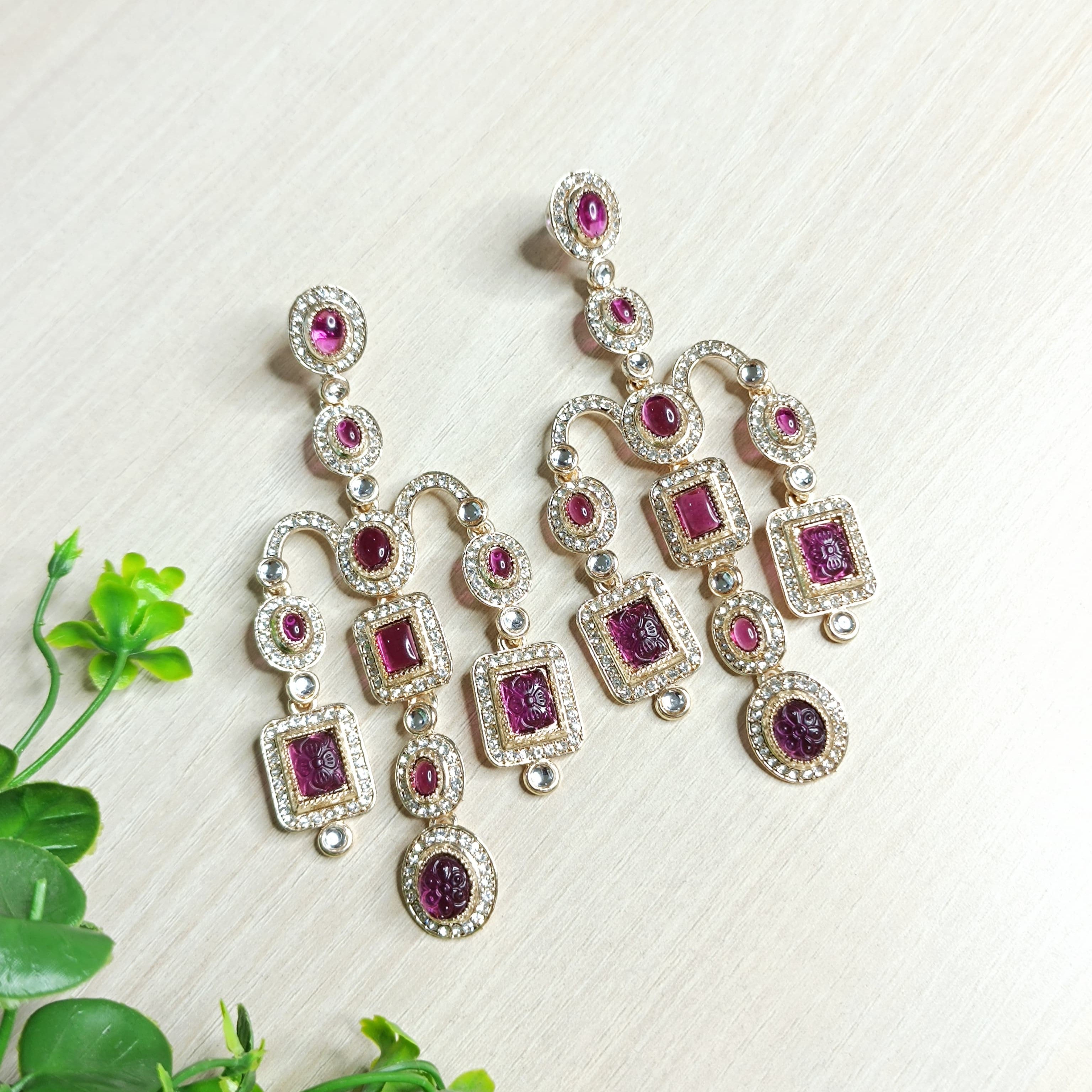 Traditional Shimmering Premium Monalisa Stone Earrings