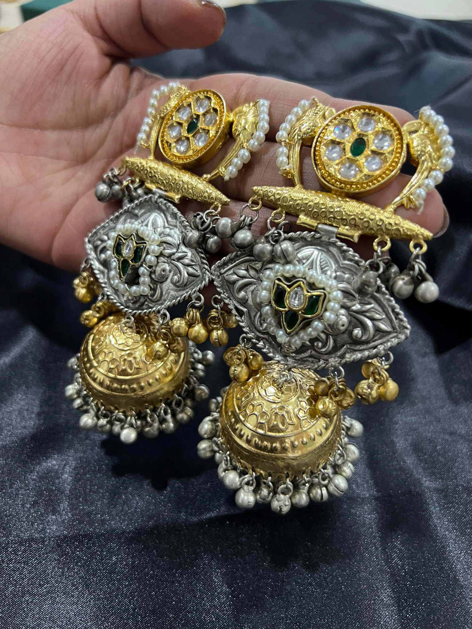 beads and metals Silver & Gold Dual Tone Brass Jhumka Earrings