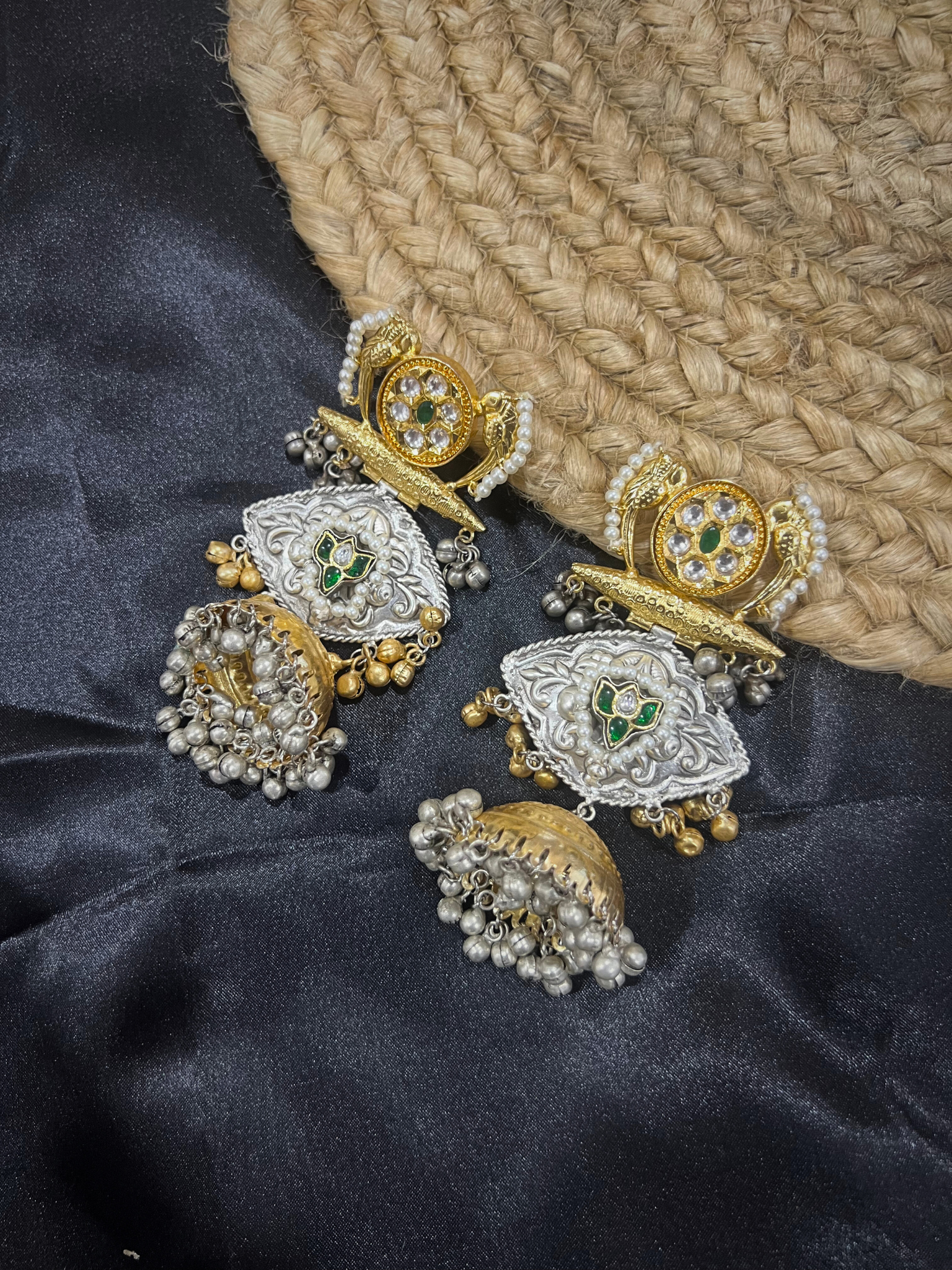 beads and metals Silver & Gold Dual Tone Brass Jhumka Earrings IMG 1