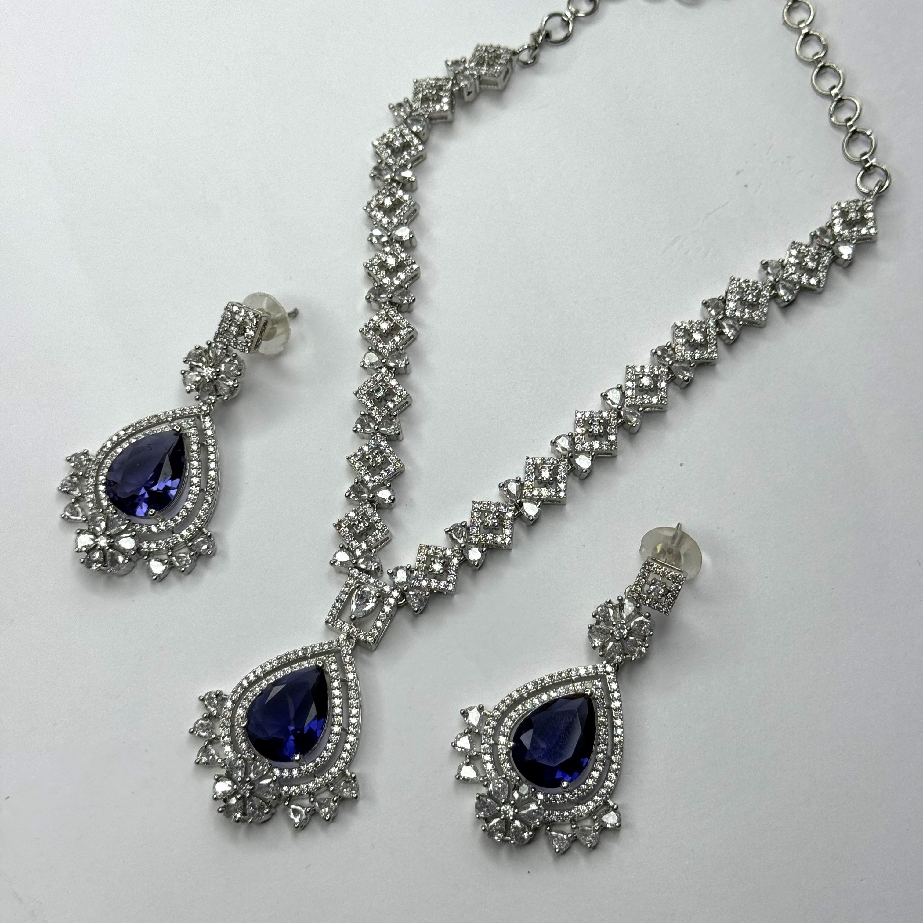 Beautiful dark blue AD Necklace Set