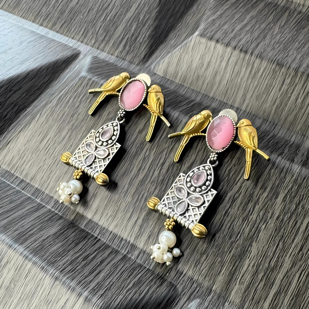 Bird Shaped Beautiful Silver Replica - Earrings for Women & Girls