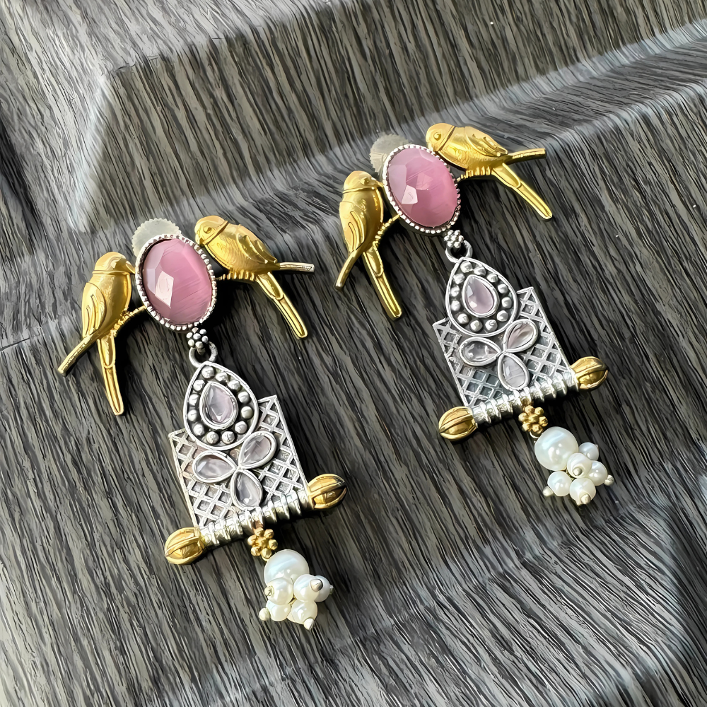 Bird Shaped Beautiful Silver Replica - Earrings for Women & Girls