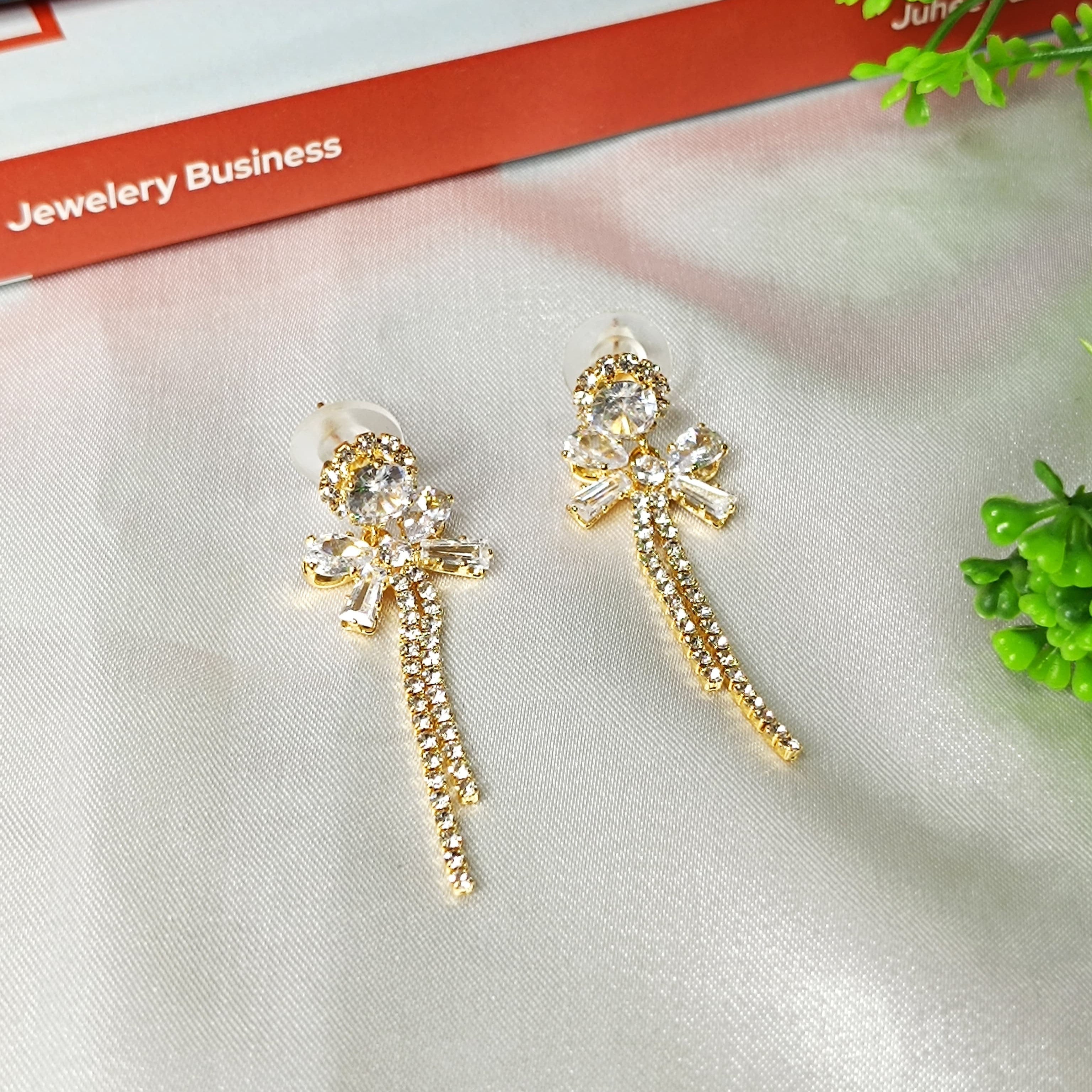 Bow Crystal Drop Earrings for Girls & Women