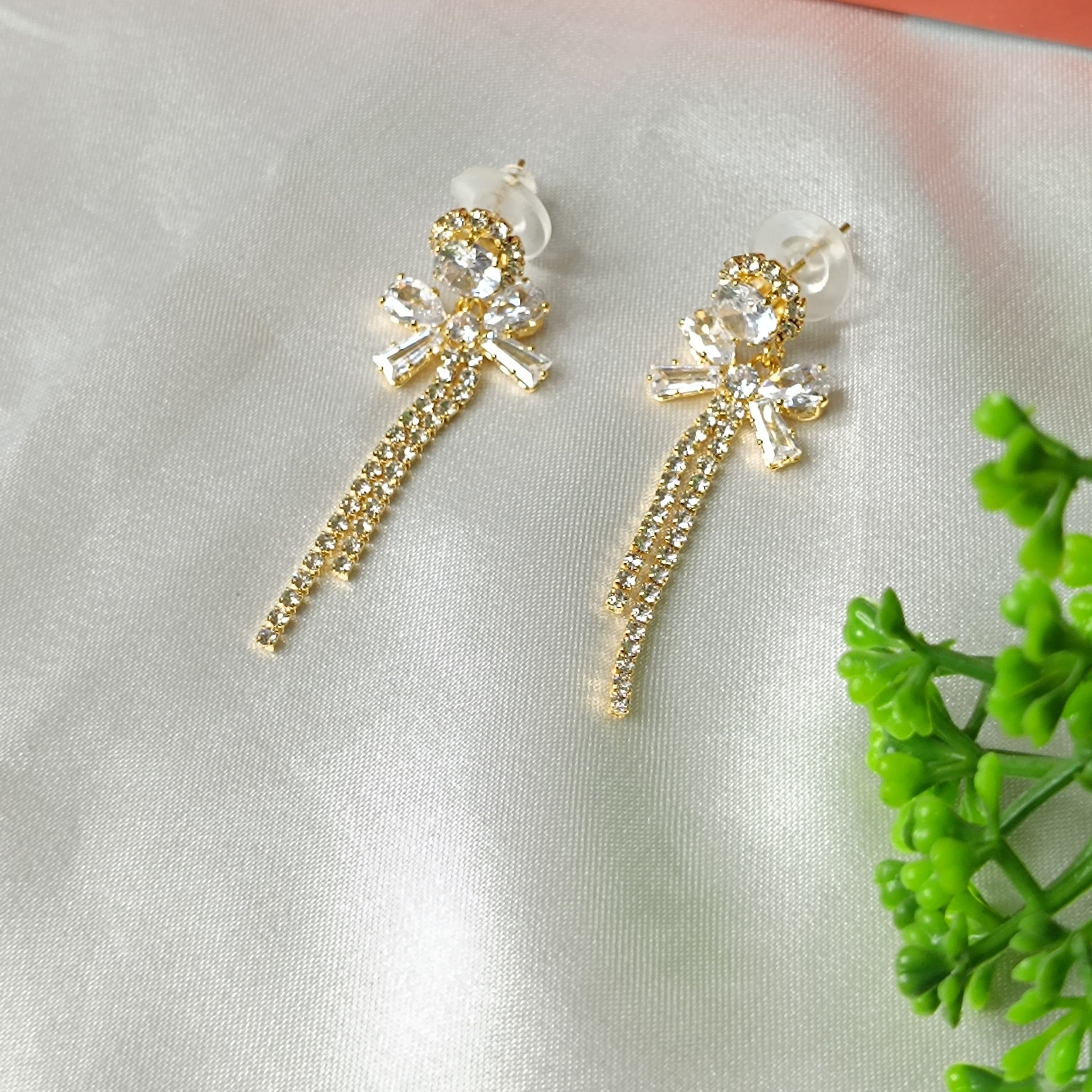 Bow Crystal Drop Earrings for Girls & Women