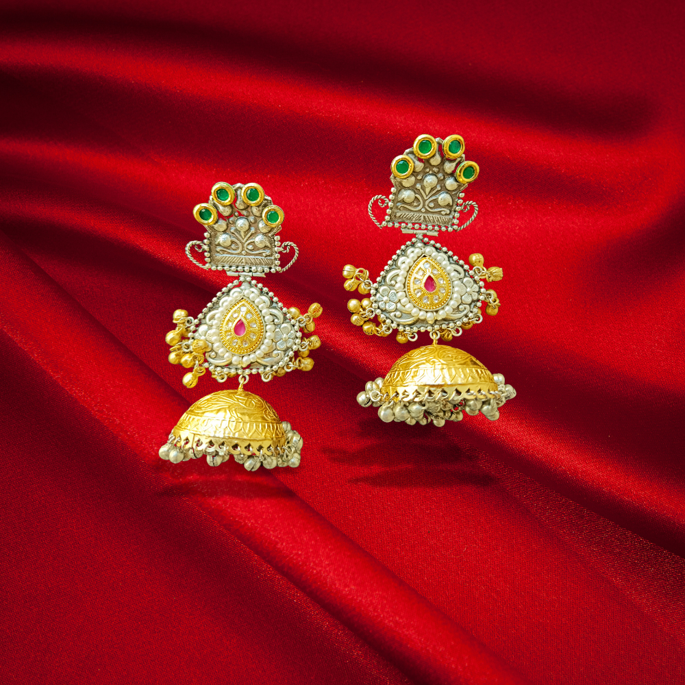 Dual Tone Brass Gold and Silver Plated Earrings