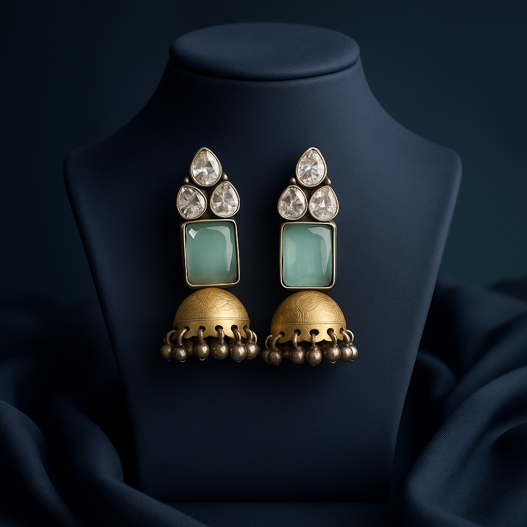 Monalisa Stone Dual Tone Oxidised Earrings Design  - Earrings for Women & Girls