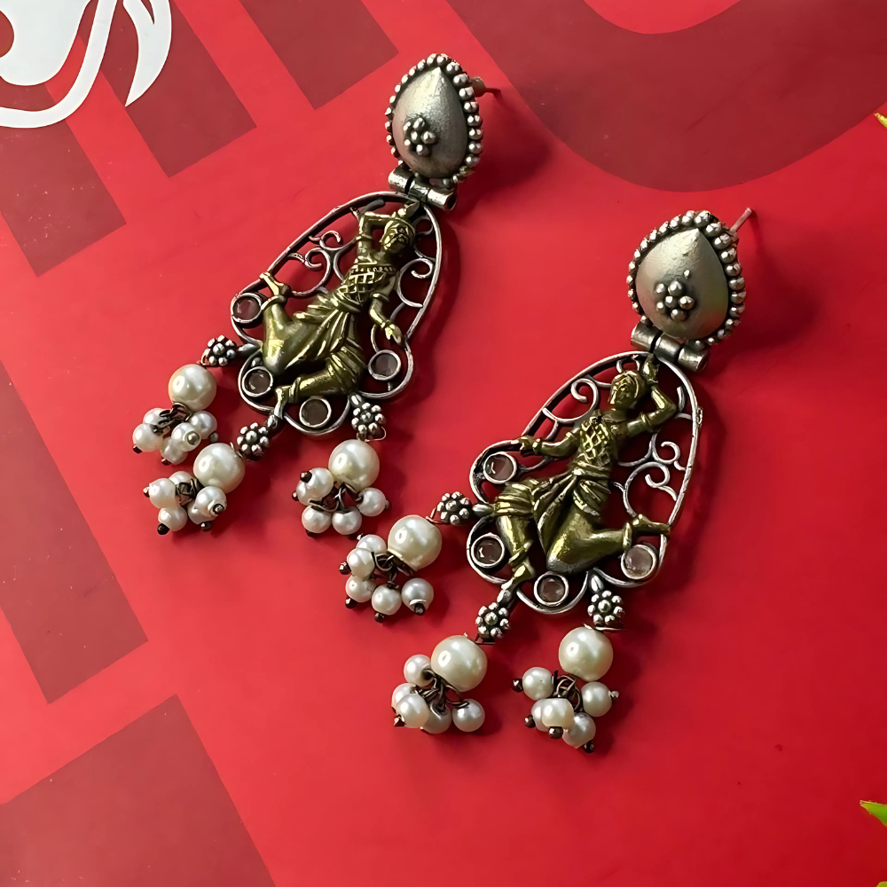 Dual Tone Women Shaped Unique Silver Replica Earrings for Women/Girls