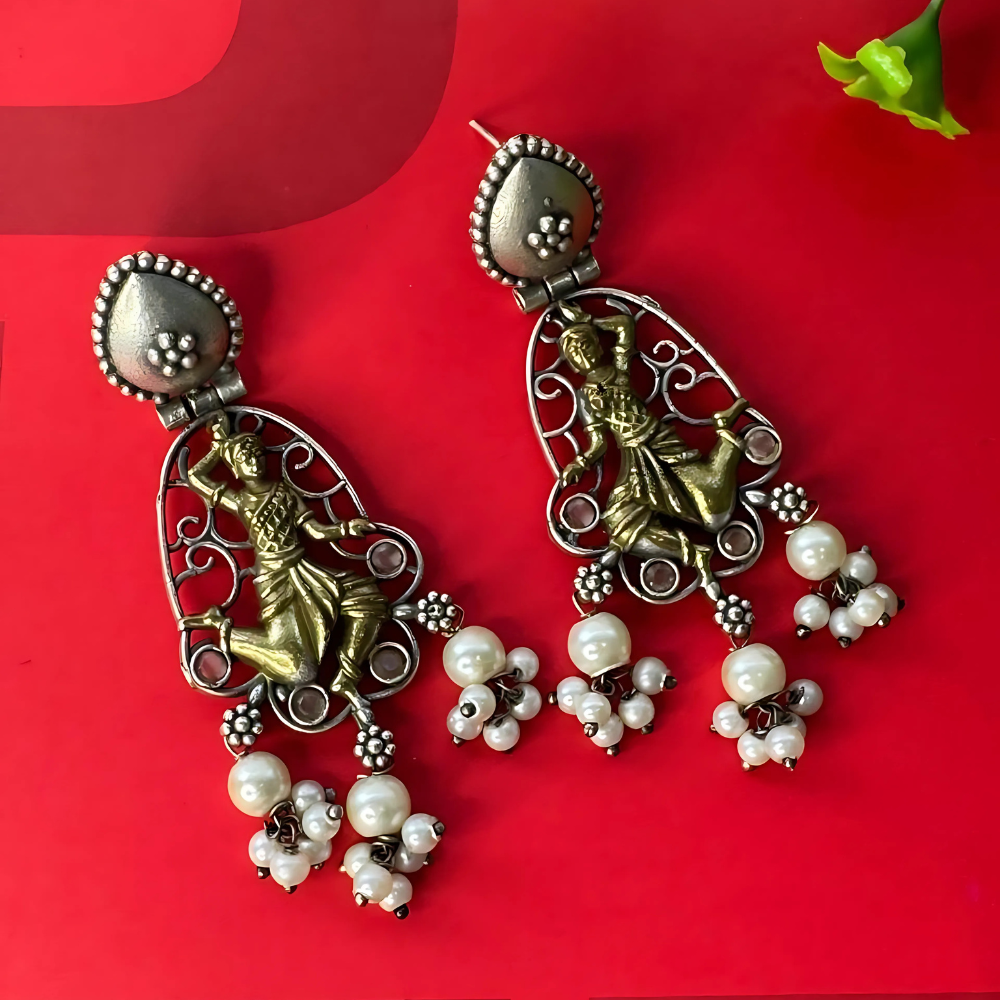 Dual Tone Women Shaped Unique Silver Replica Earrings for Women/Girls