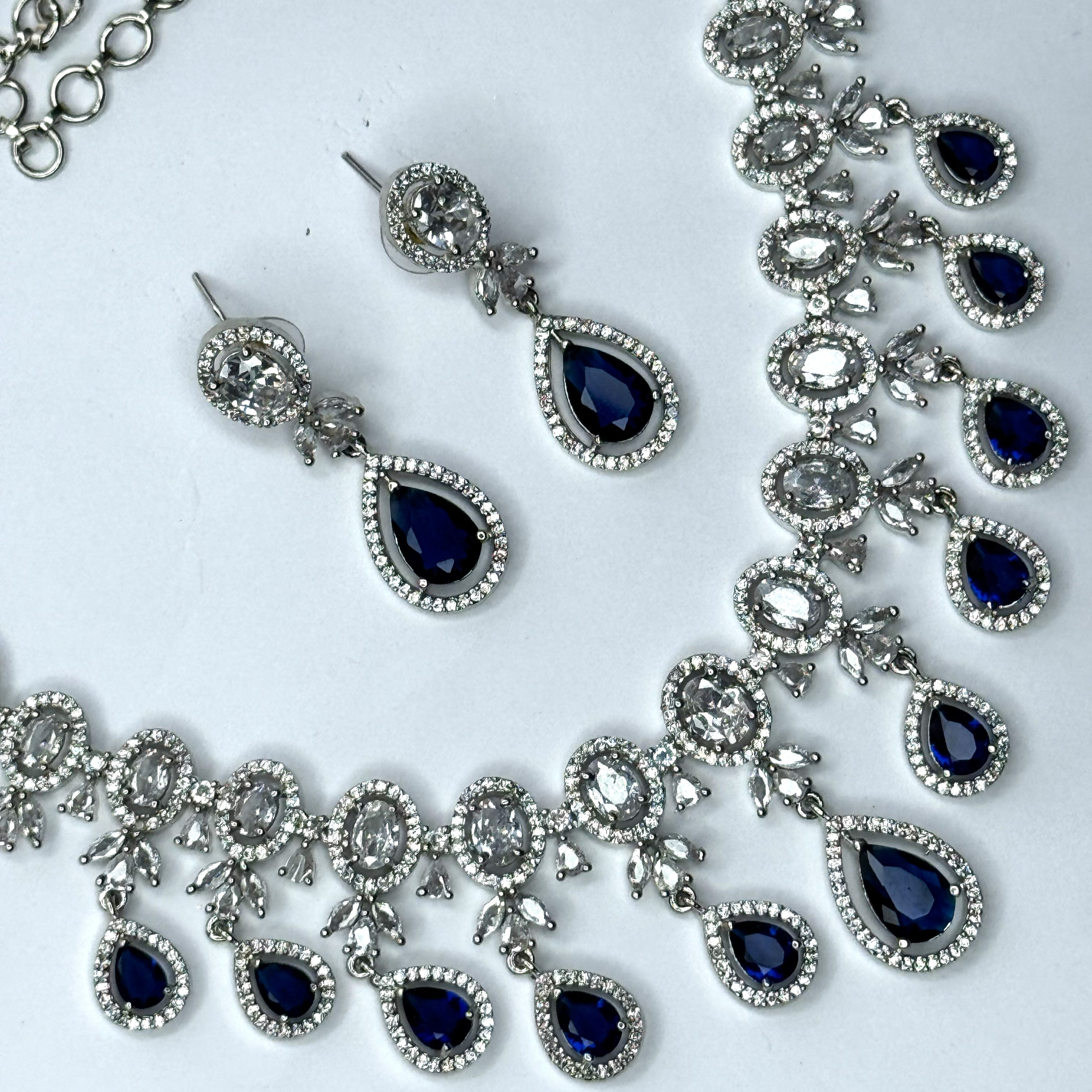 Glamorous Blue American Diamond Necklace Design