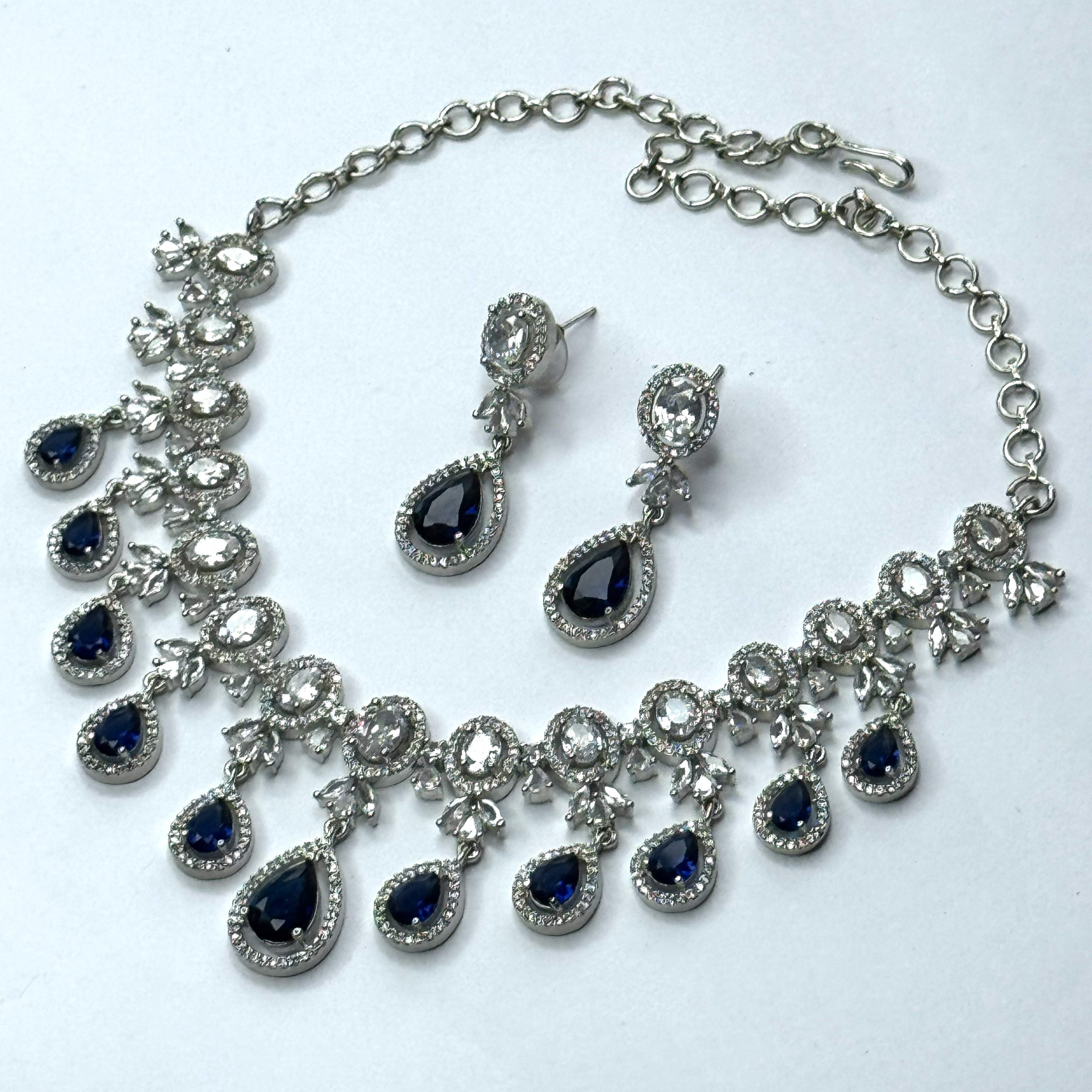 Glamorous Blue American Diamond Necklace Design