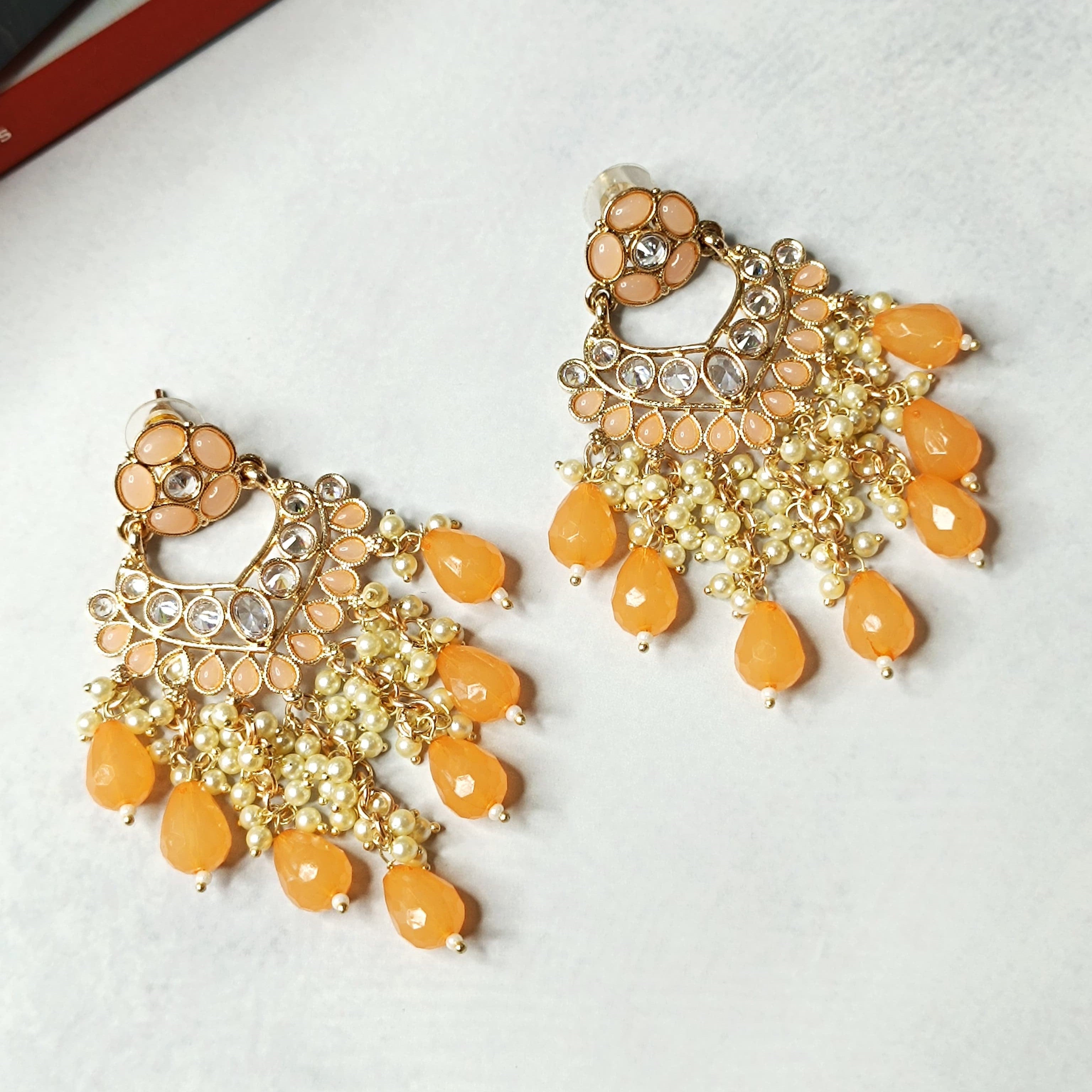 Gold Plated Beads and Metals Polki Kundan Earrings 