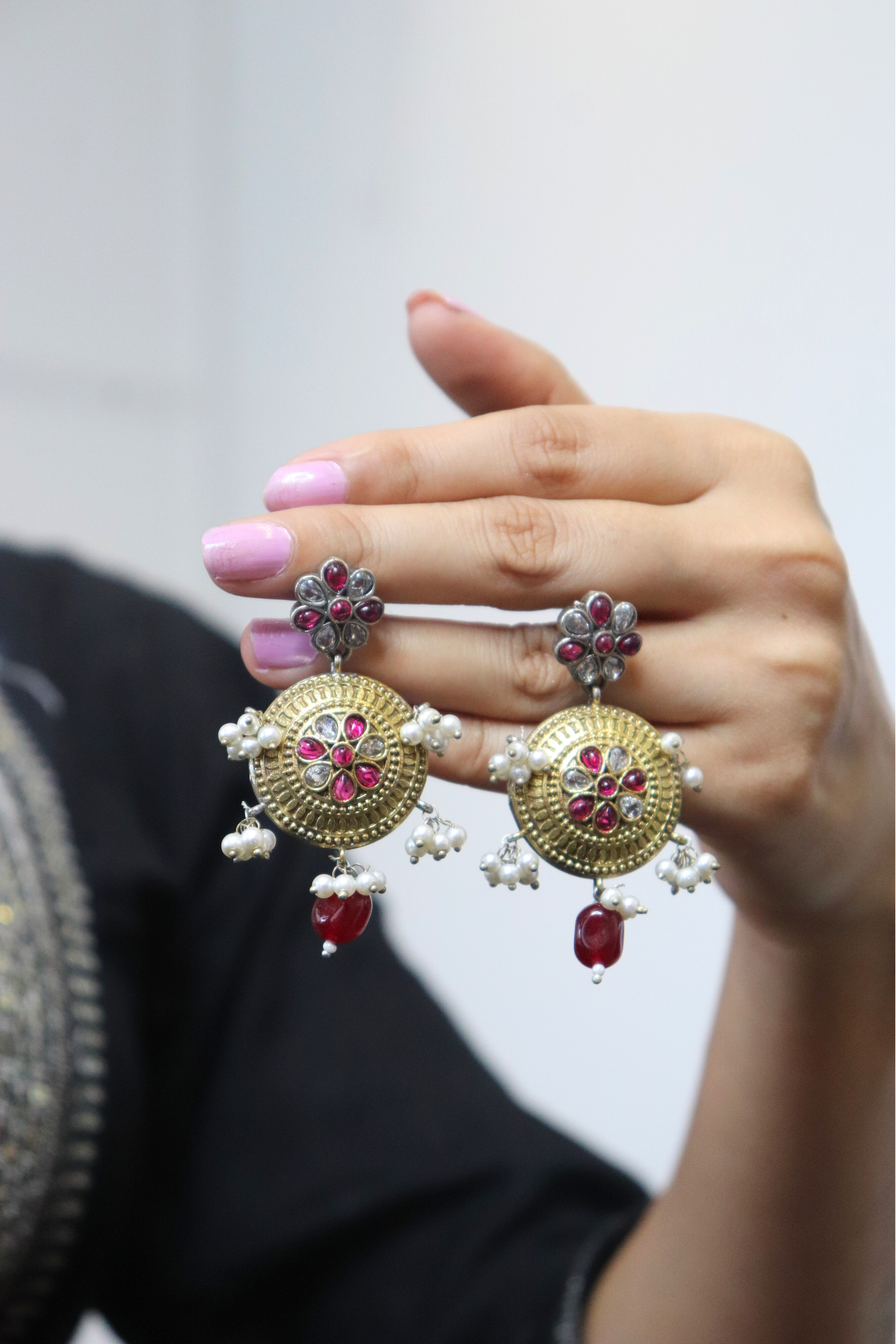 Gold and red earrings 