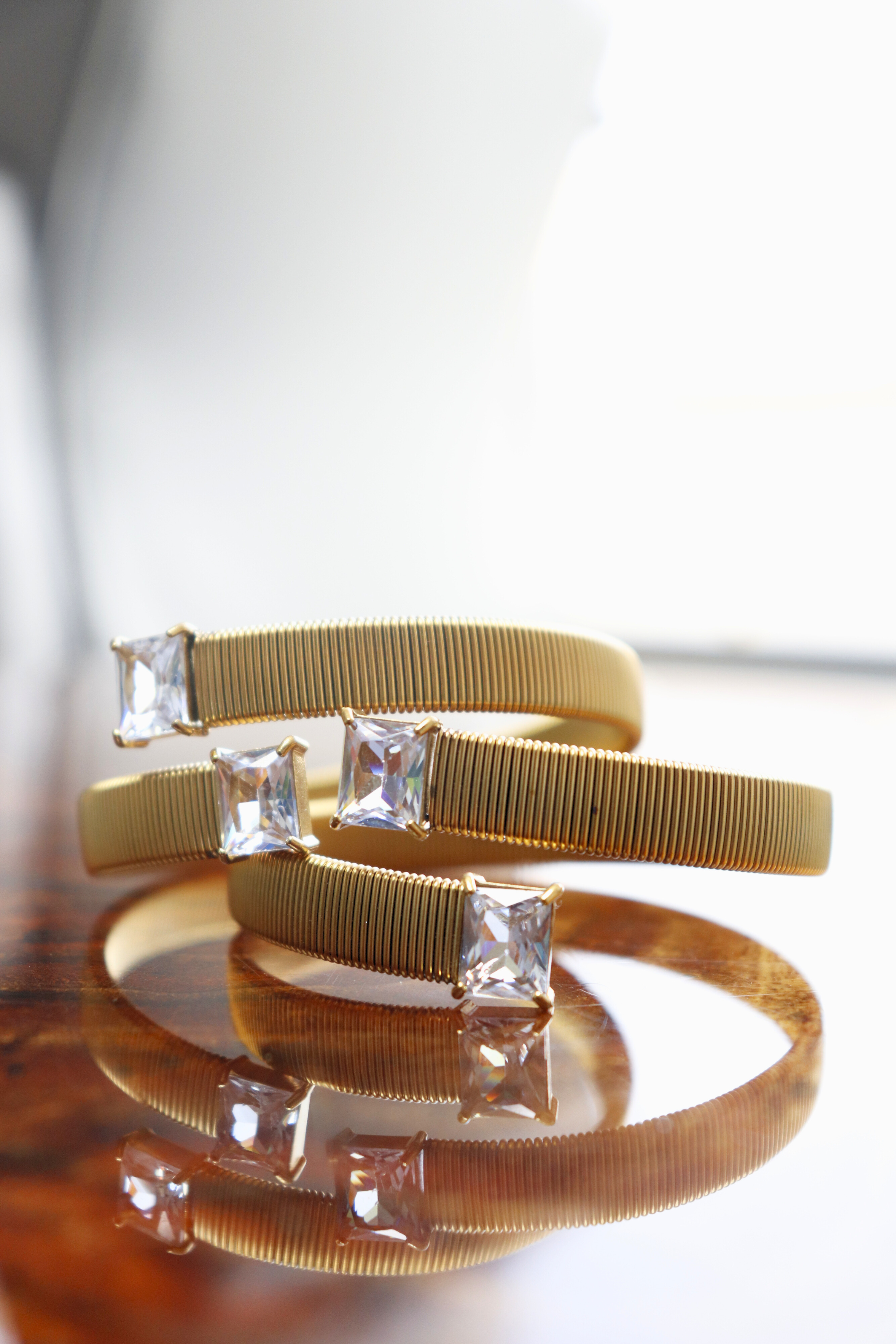 Gold headband with square gemstones 