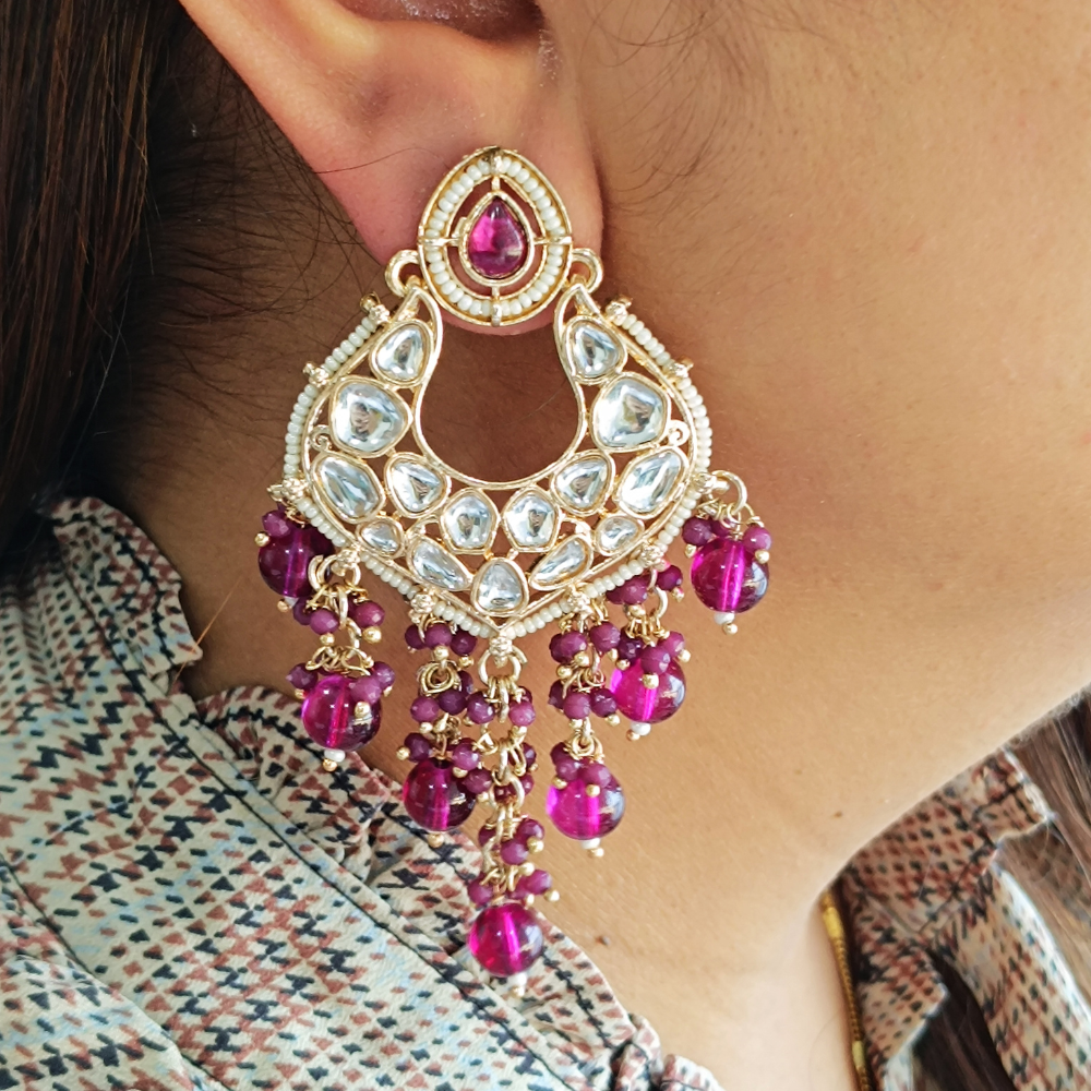 Kundan Stylish Gold Plated Earrings - Gold Earrings Designs for Daily Use