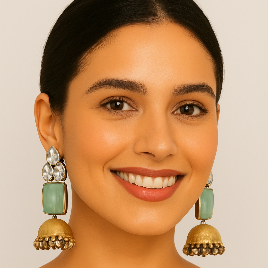 Monalisa Stone Dual Tone Oxidised Earrings Design  - Earrings for Women & Girls