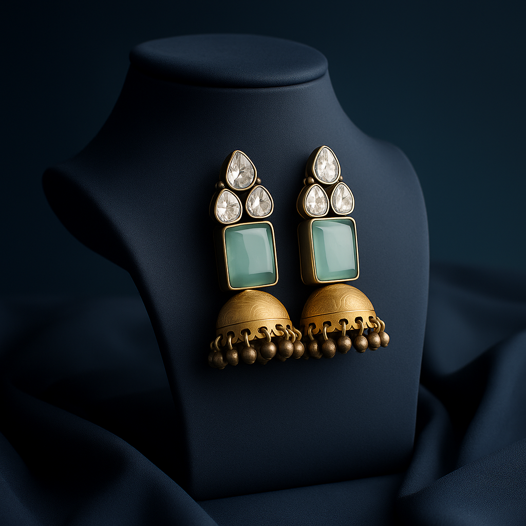 Monalisa Stone Dual Tone Oxidised Earrings Design  - Earrings for Women & Girls