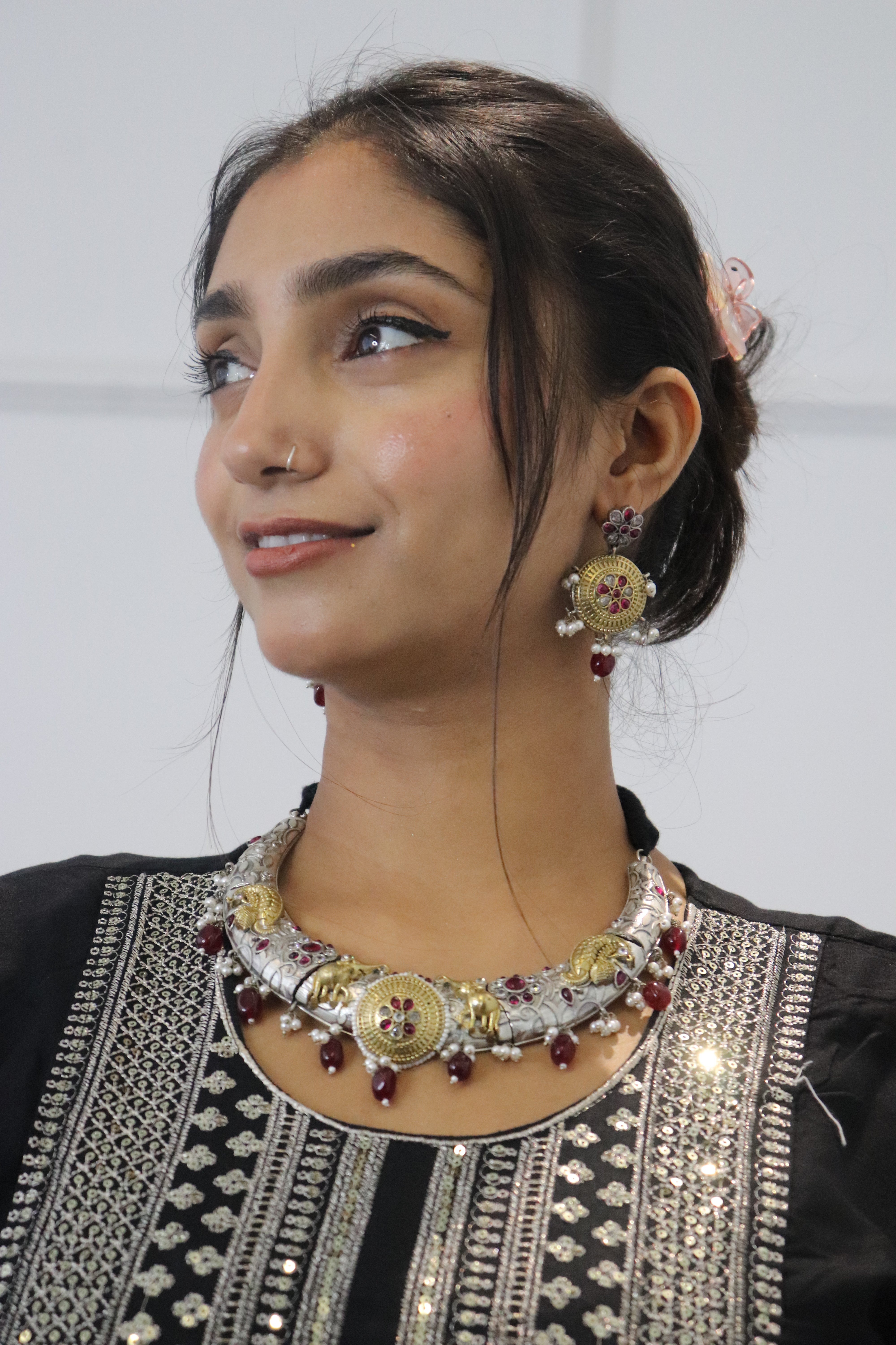 Oxidized Dual Tone Beautiful Choker Necklace Set