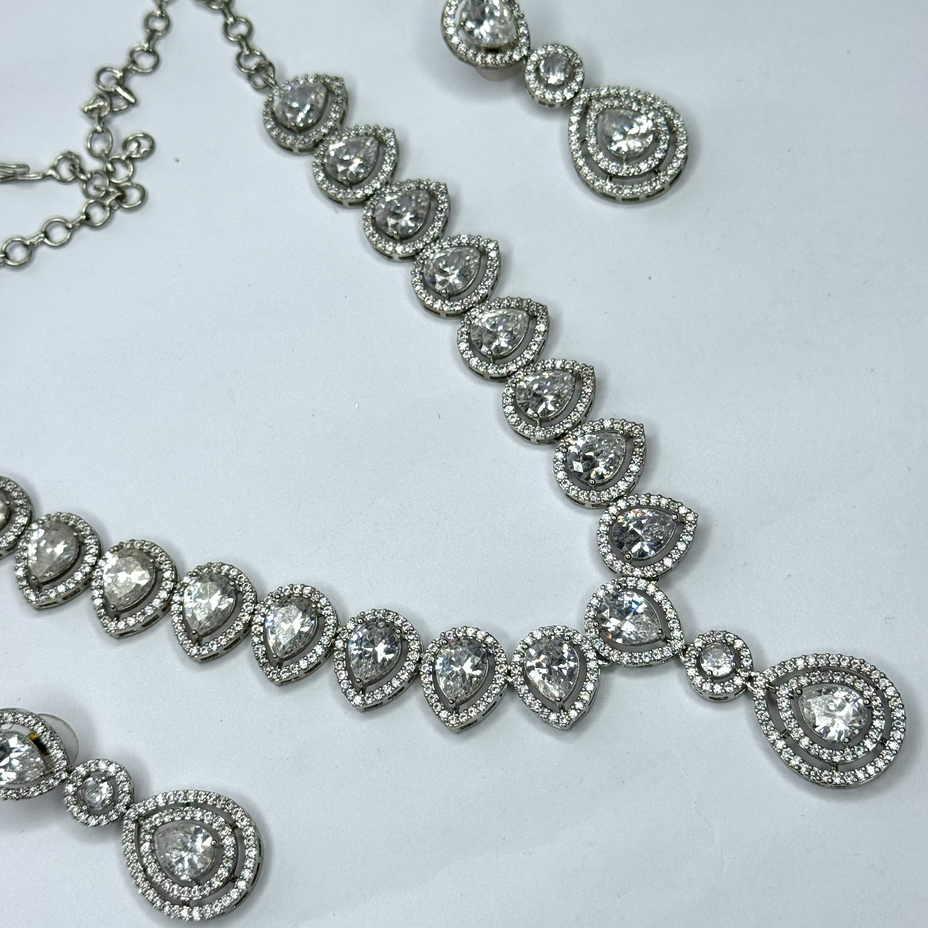 Silver Plated American Diamond Necklace Set