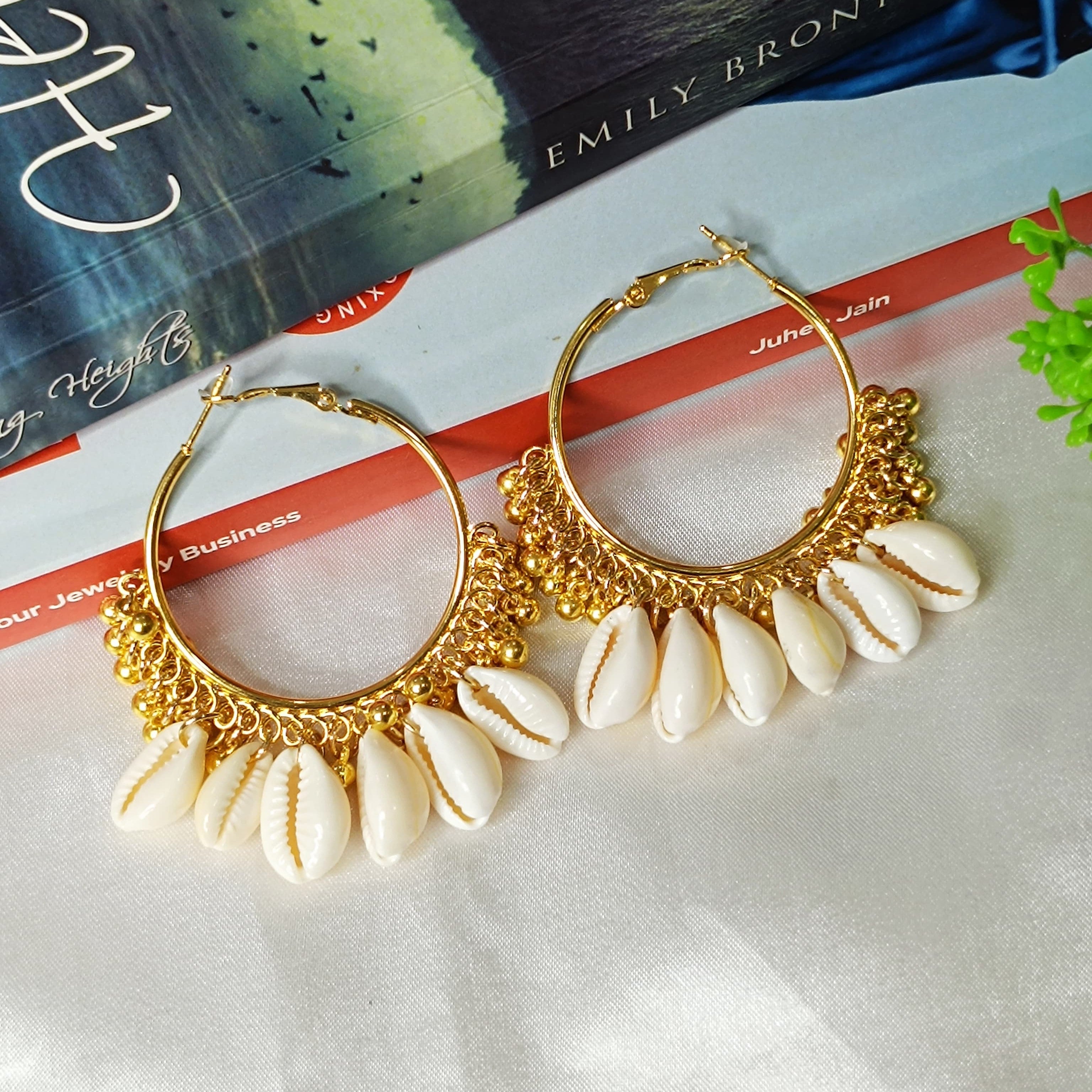 Traditional Indian Oxidized Sea Shell Earrings 