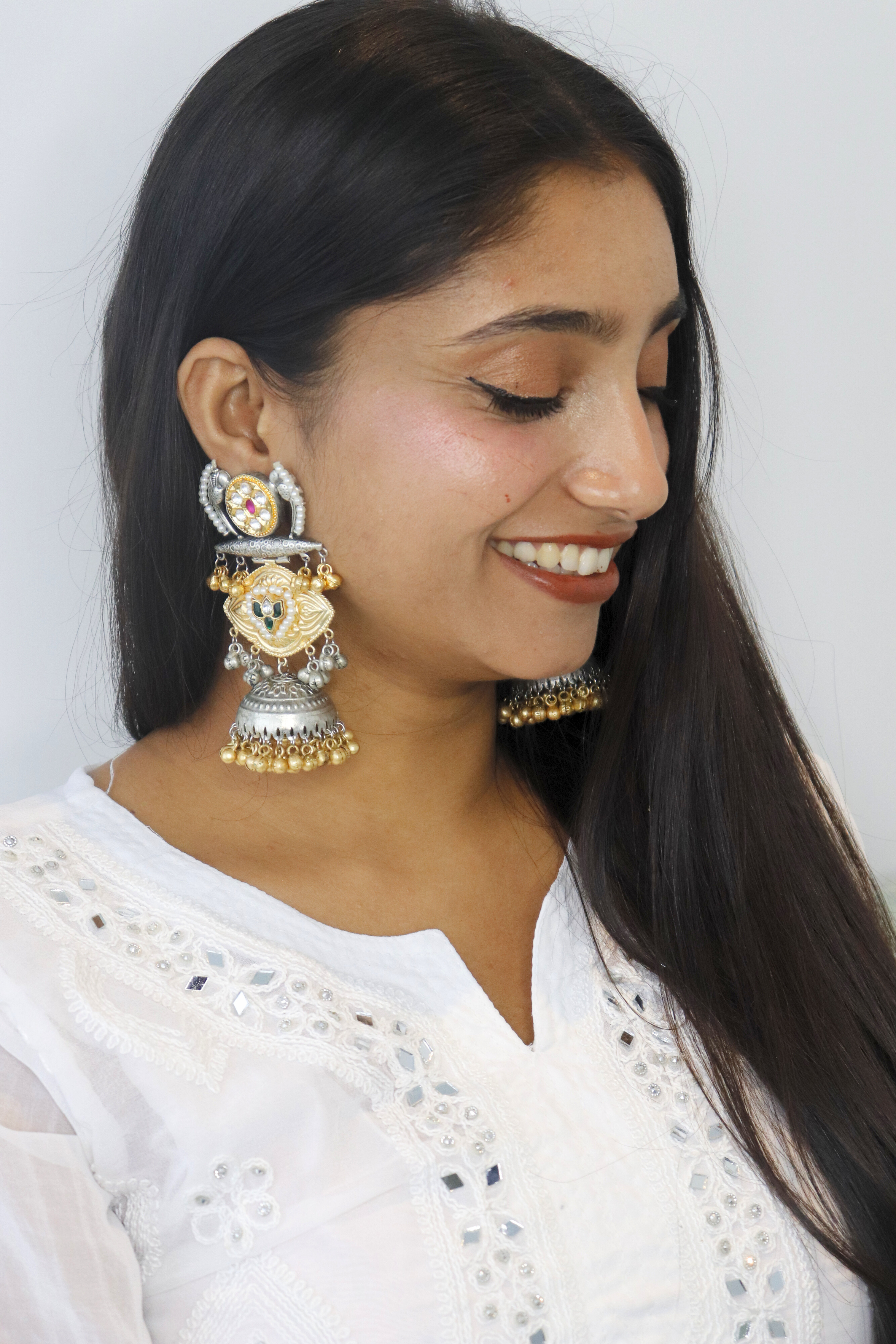 Woman wearing traditional earrings 