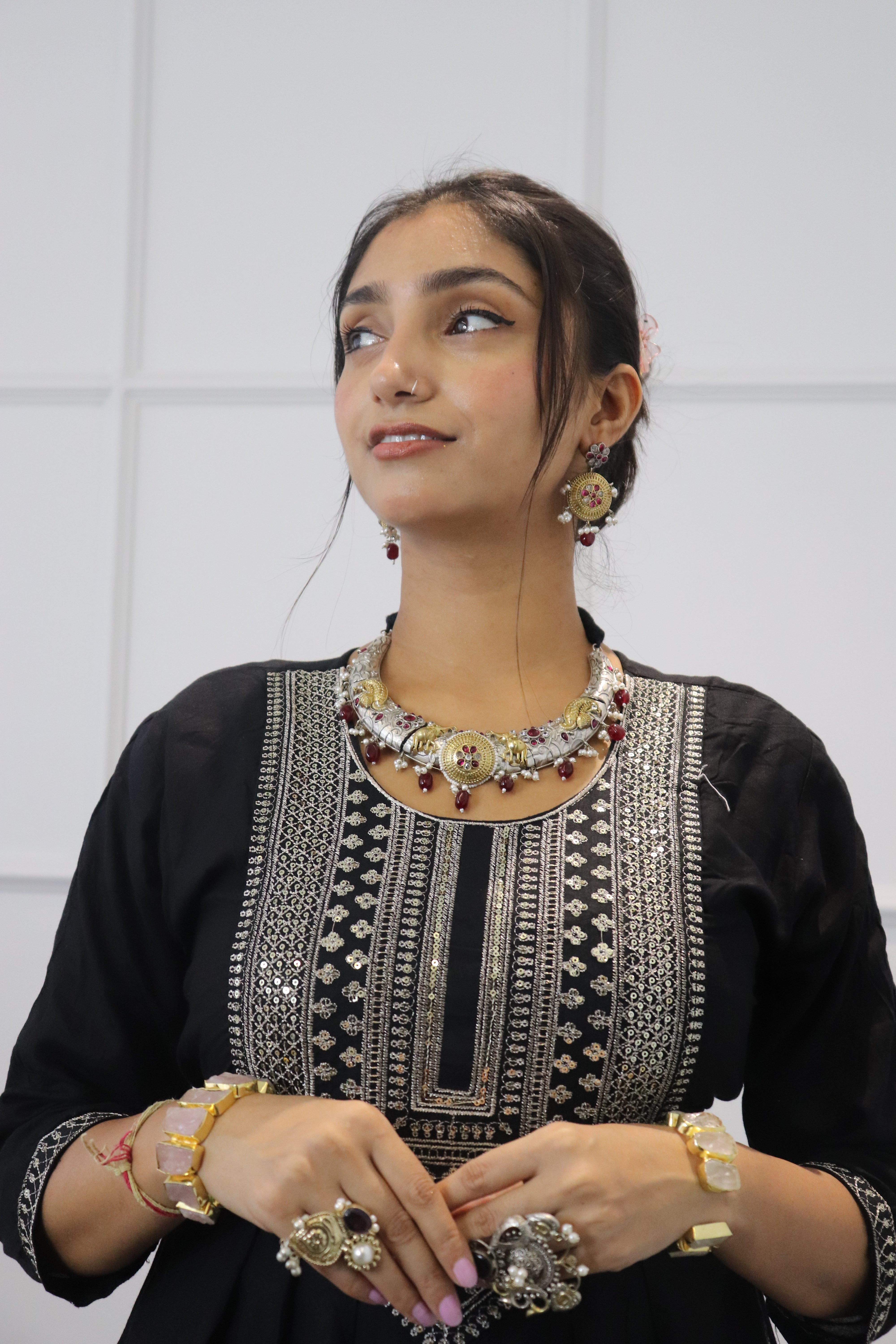 Woman wearing traditional jewelry 