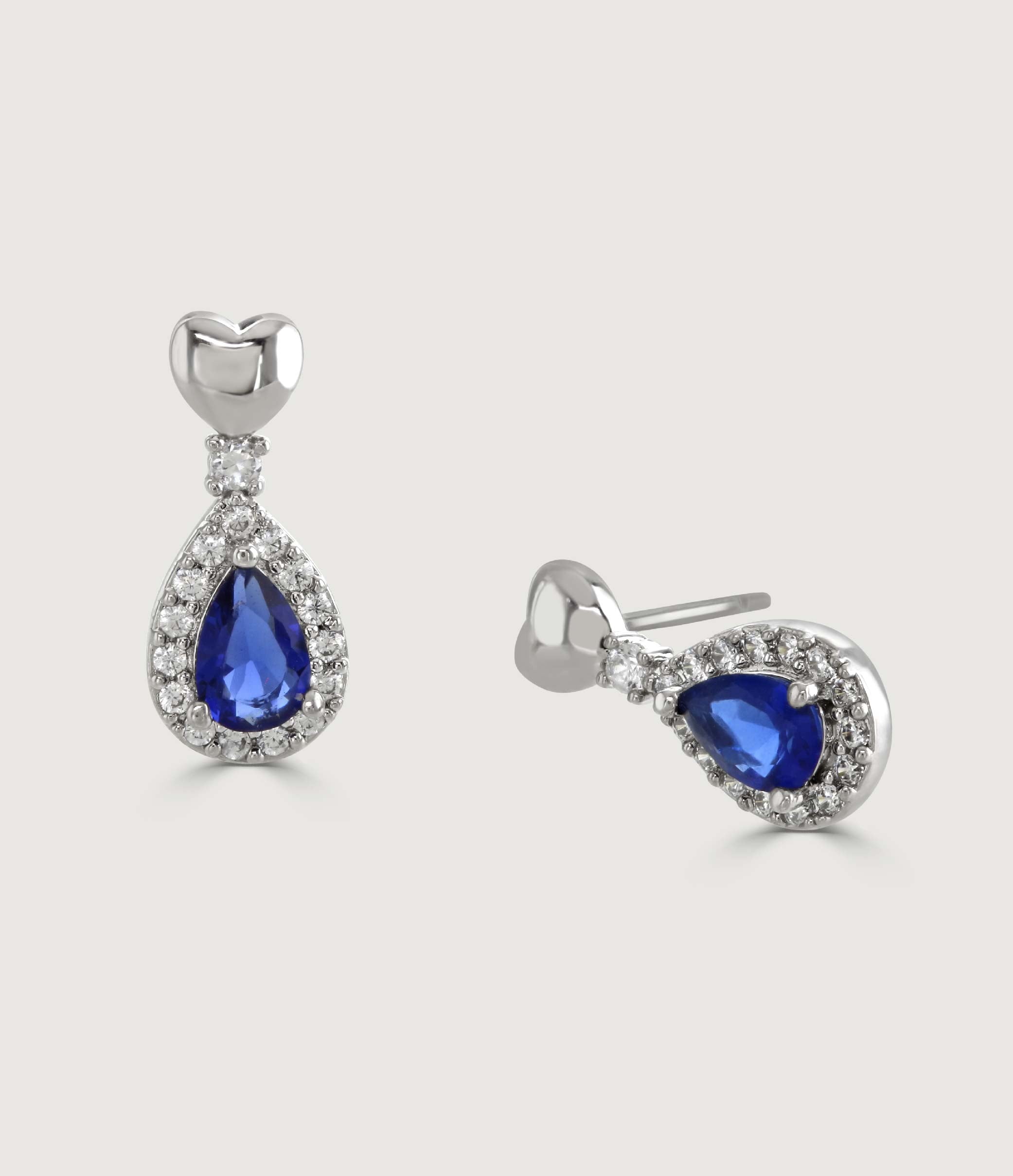 Sapphire Heart Pear-Drop Earrings